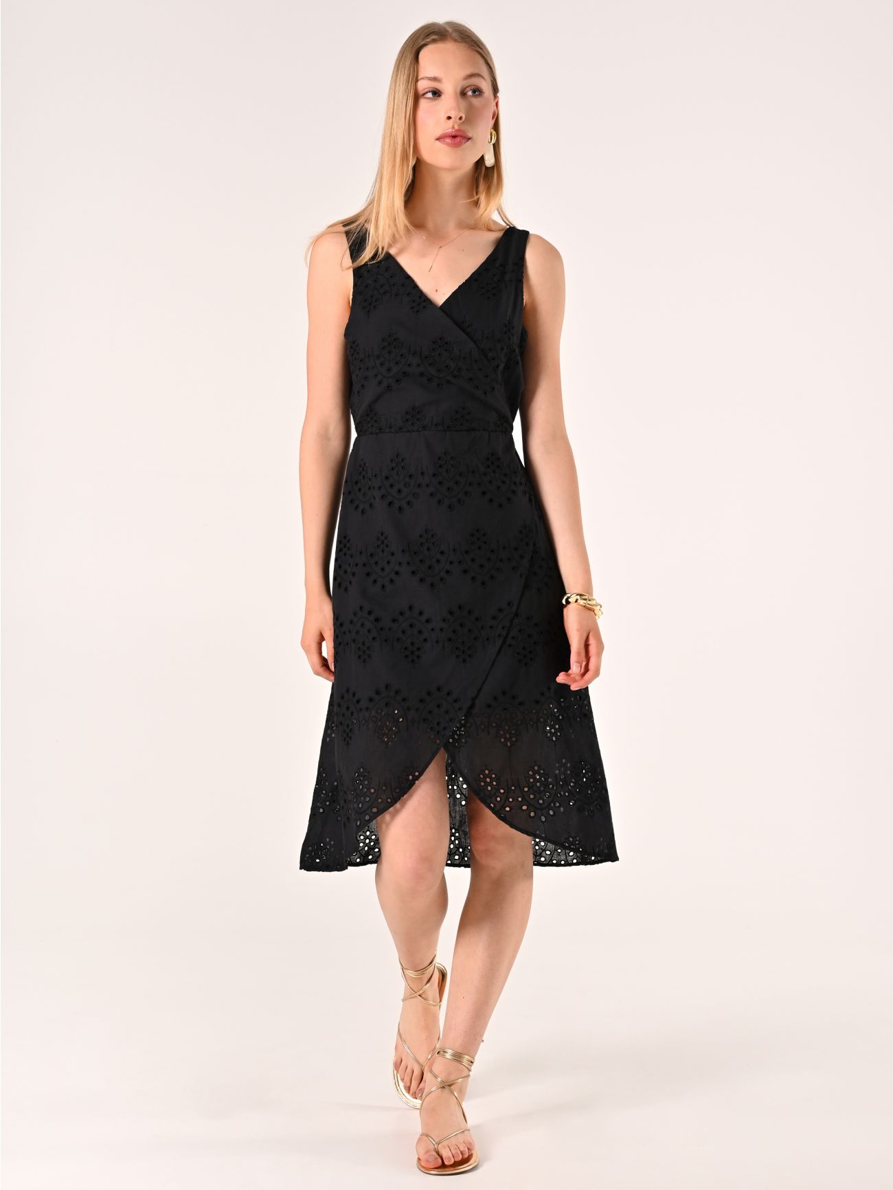 Wrap Sheath Dress in Black Sangallo in_i7