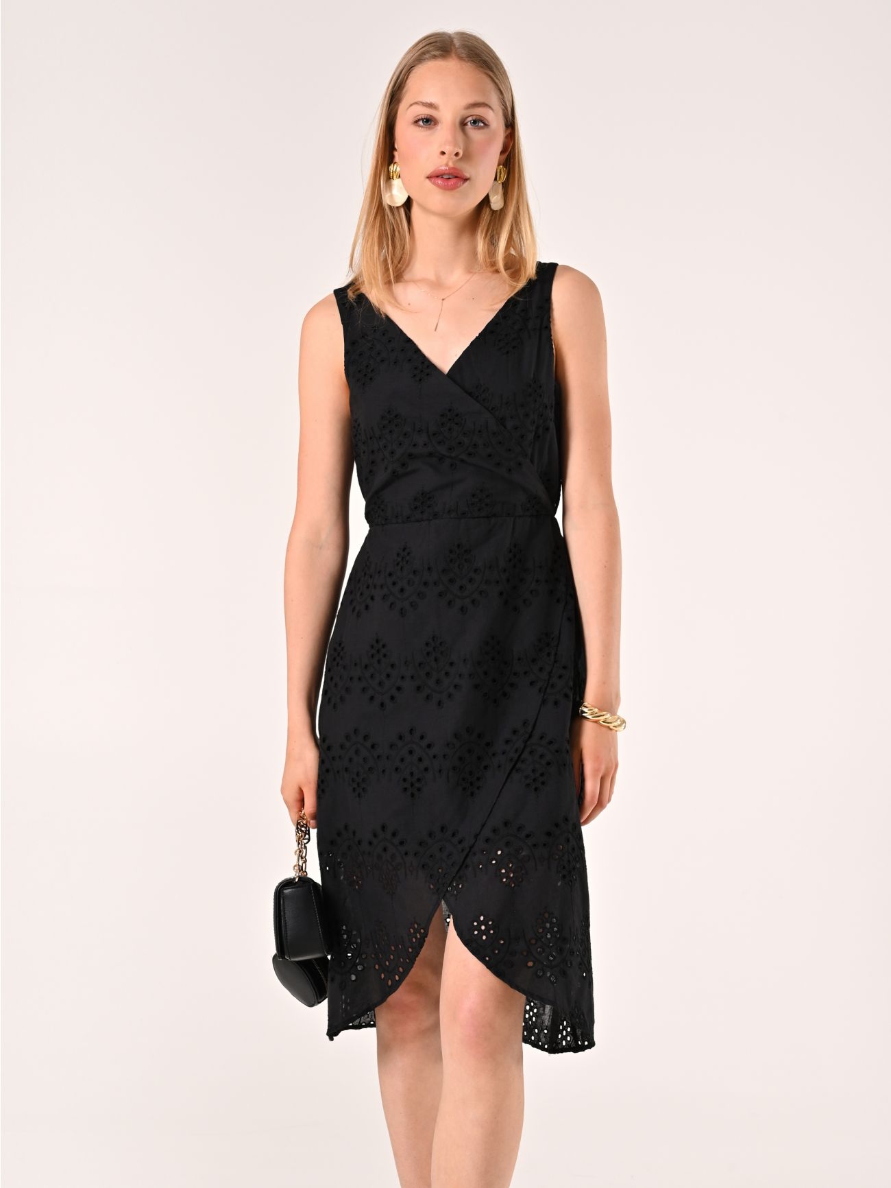 Wrap Sheath Dress in Black Sangallo sp_e1
