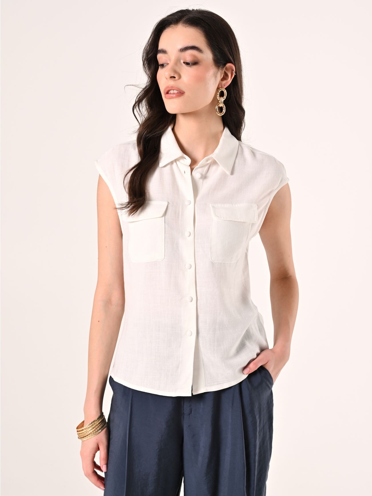 Bluse aus Leinen und Viskose in Weiß in_i7