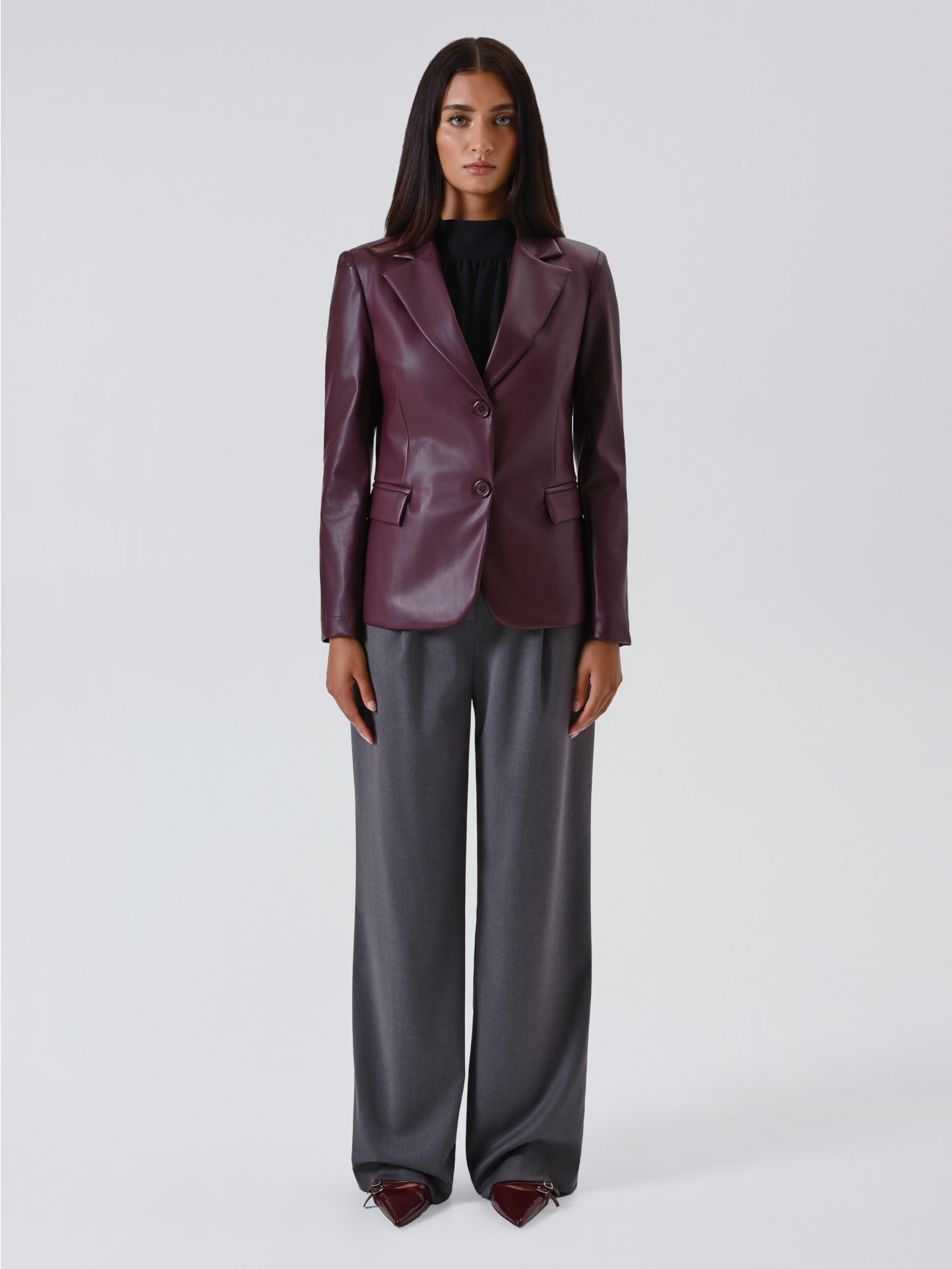 Burgundy Faux Leather Jacket det_1