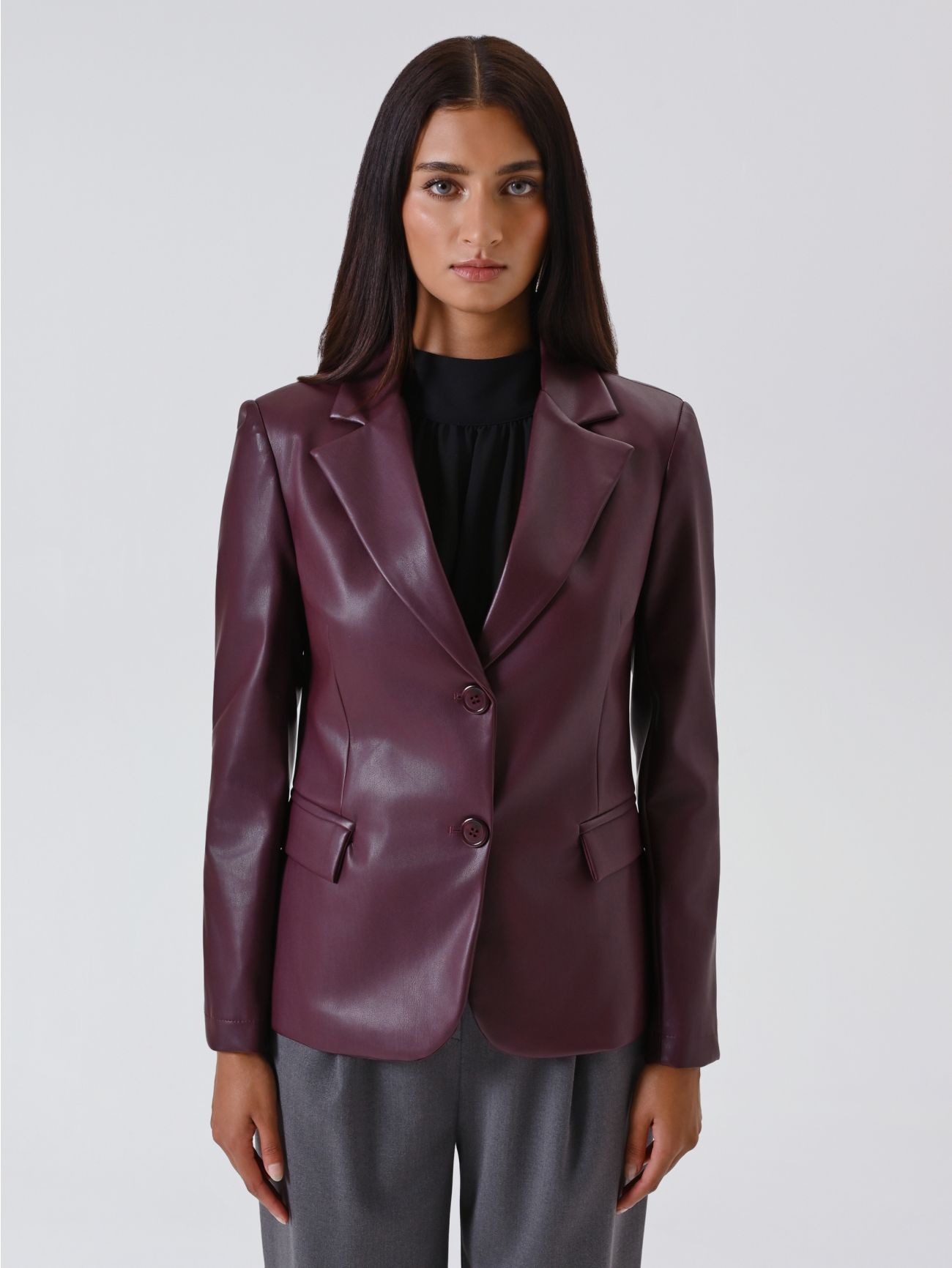 Burgundy Faux Leather Jacket det_2