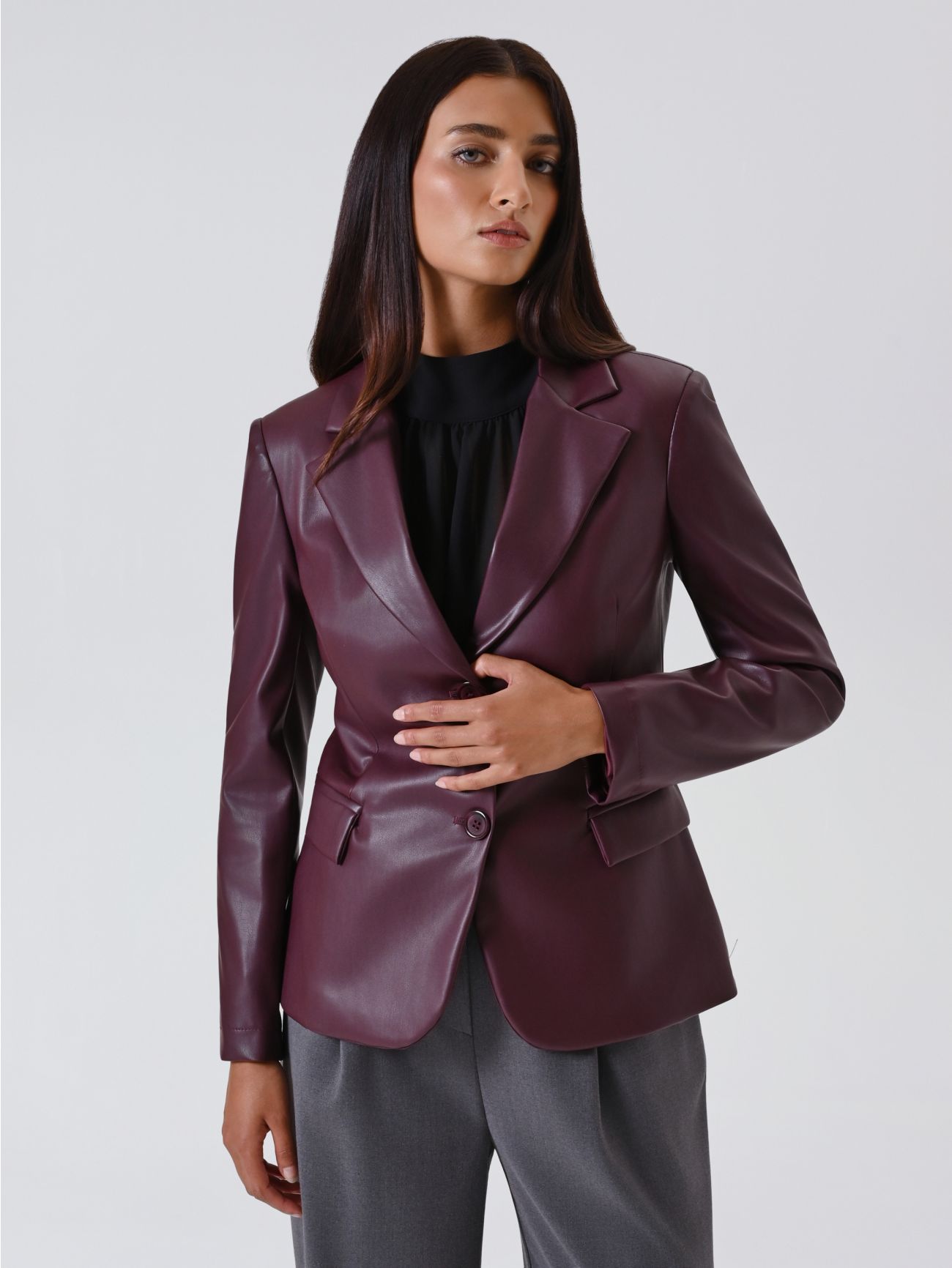 Burgundy Faux Leather Jacket in_i7