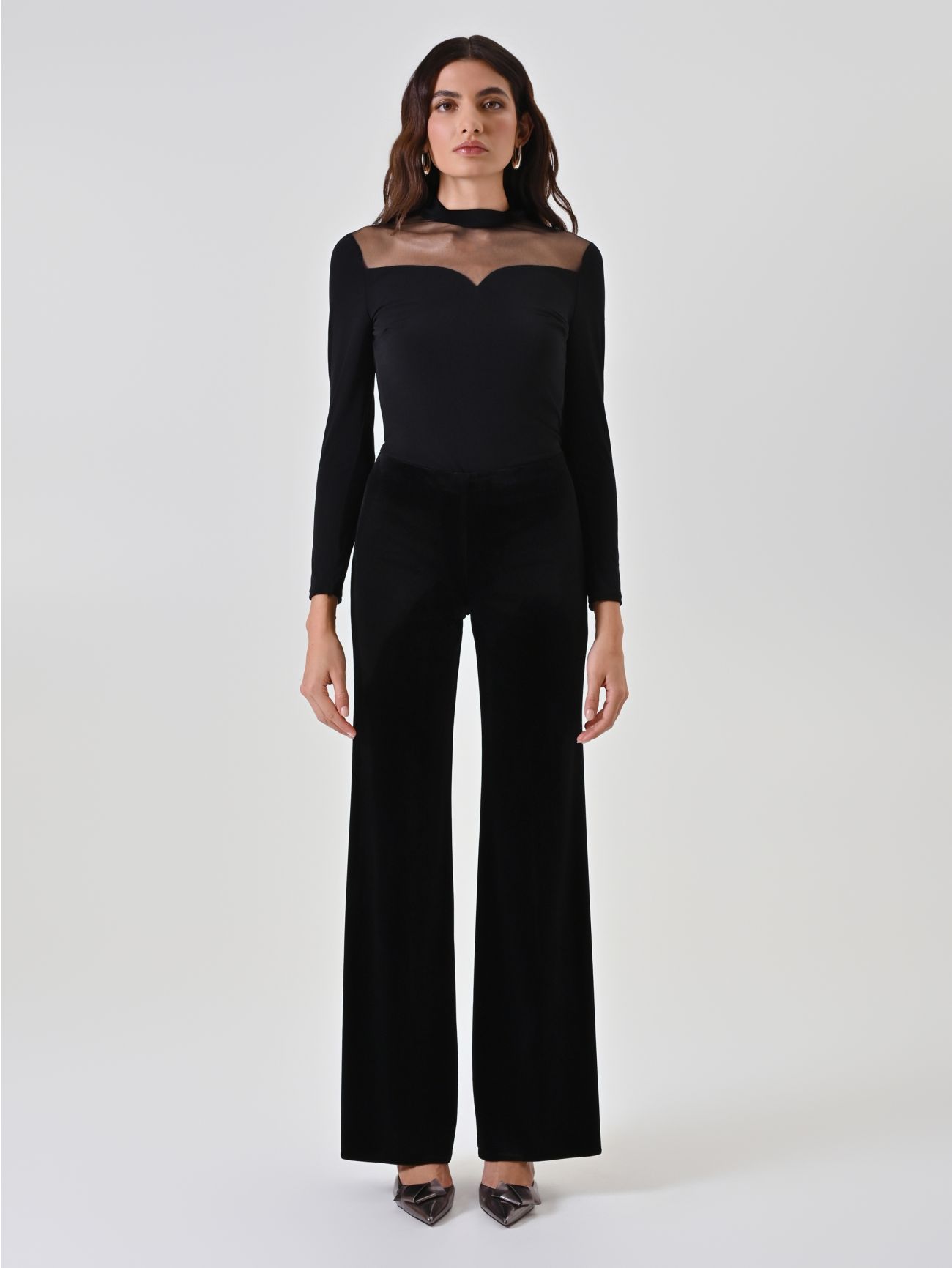 Black Velvet Flare Trousers det_1
