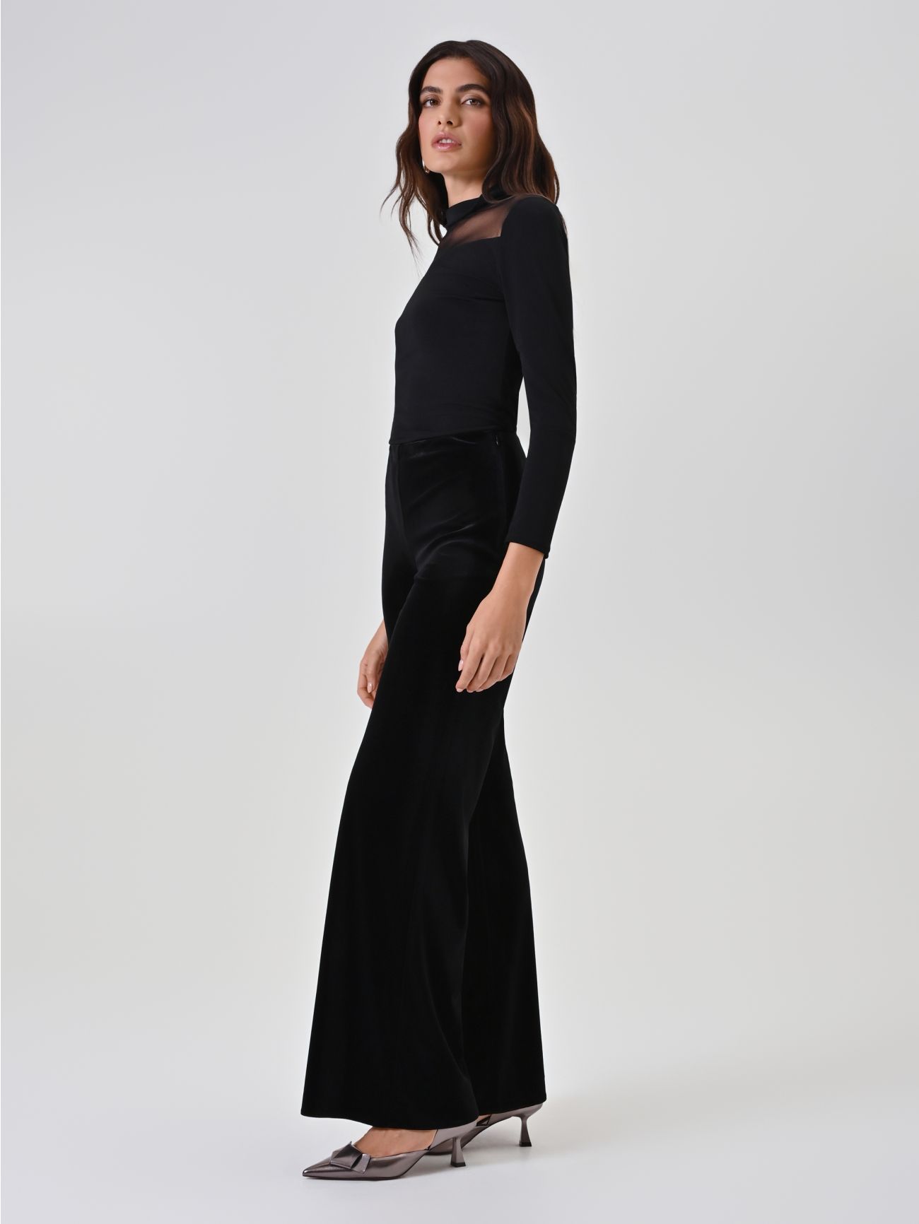 Black Velvet Flare Trousers in_i7