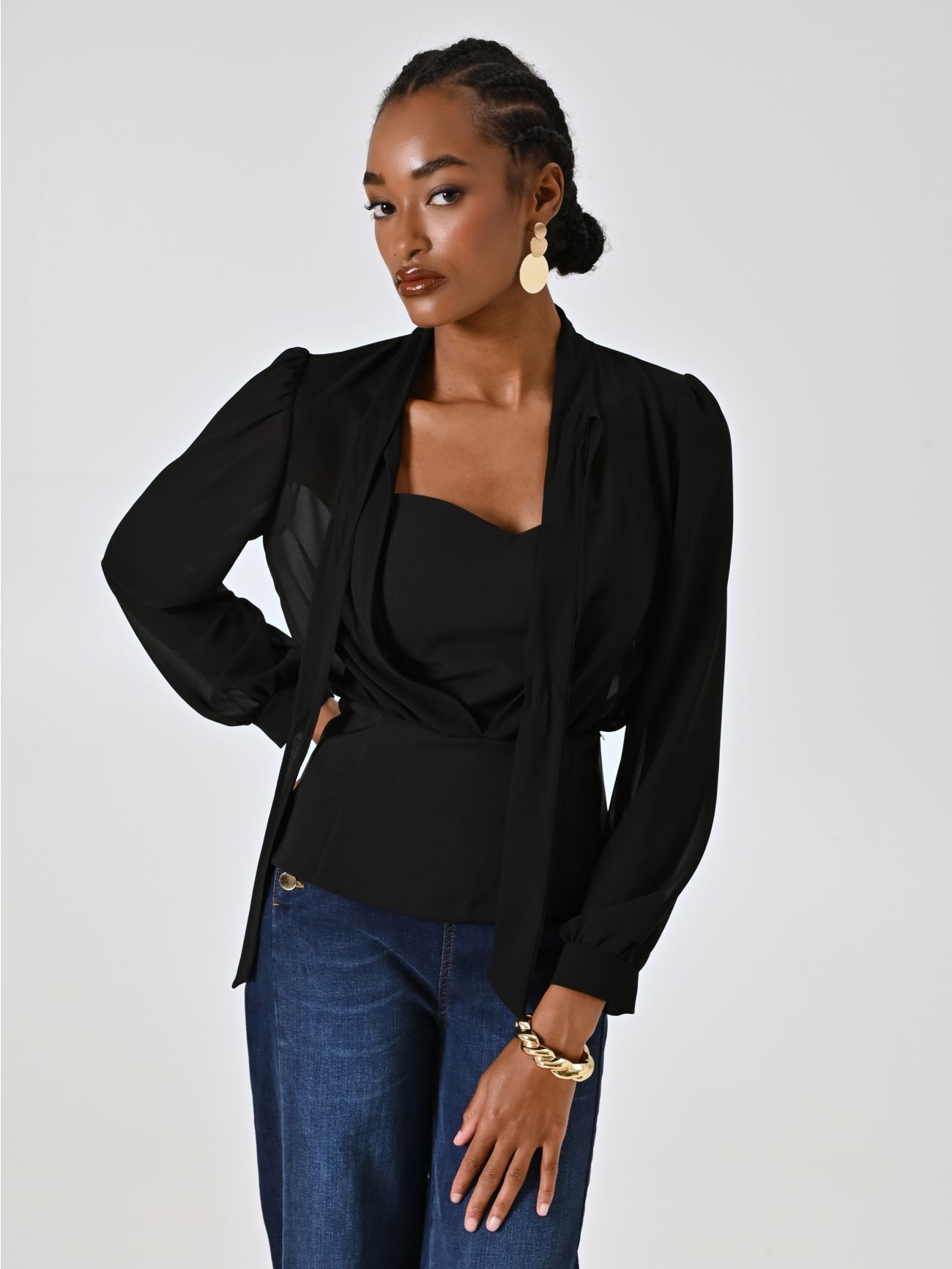 Blusa bustier negra con lazo in_i7