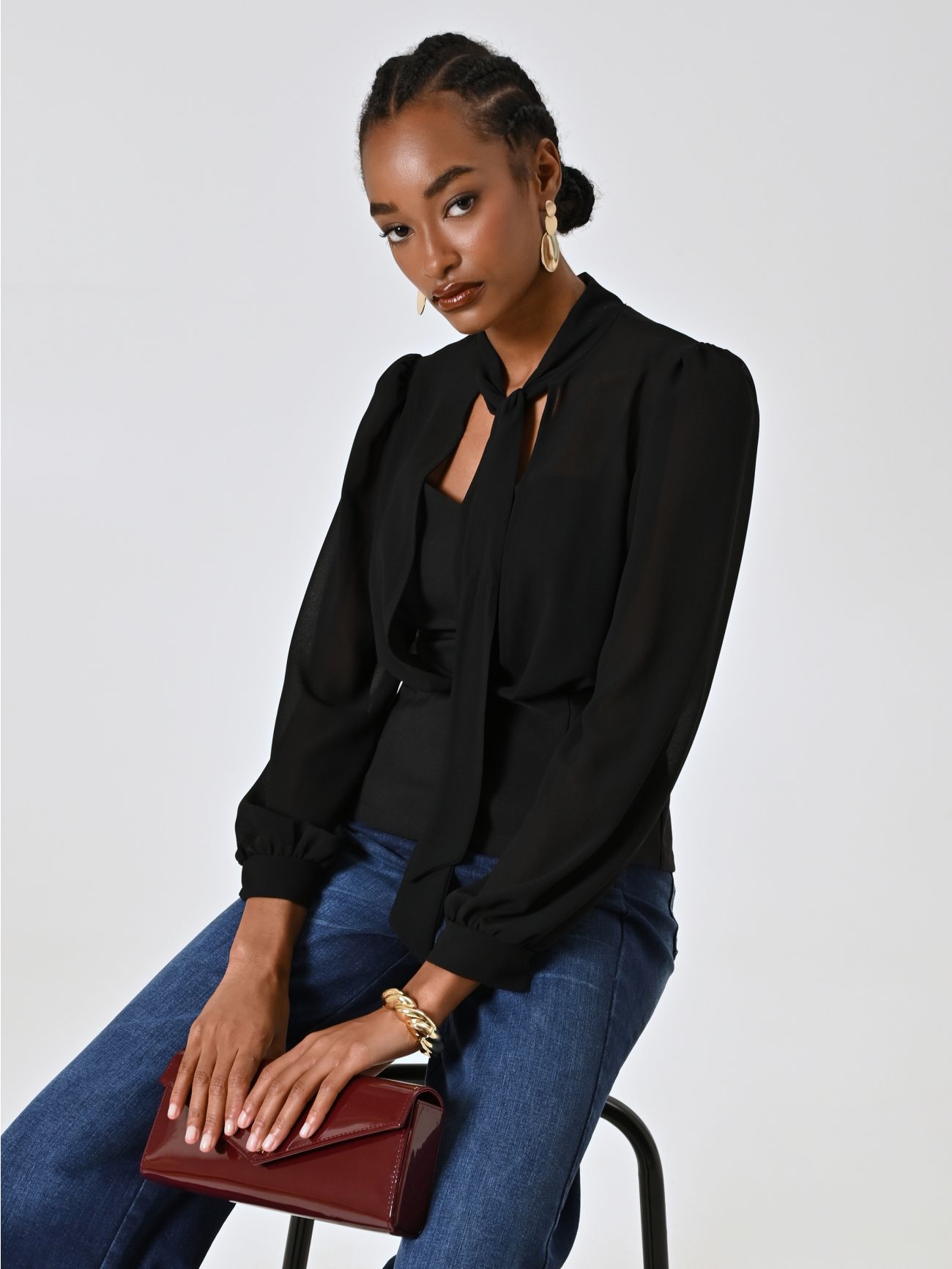 Blusa bustier negra con lazo sp_e1