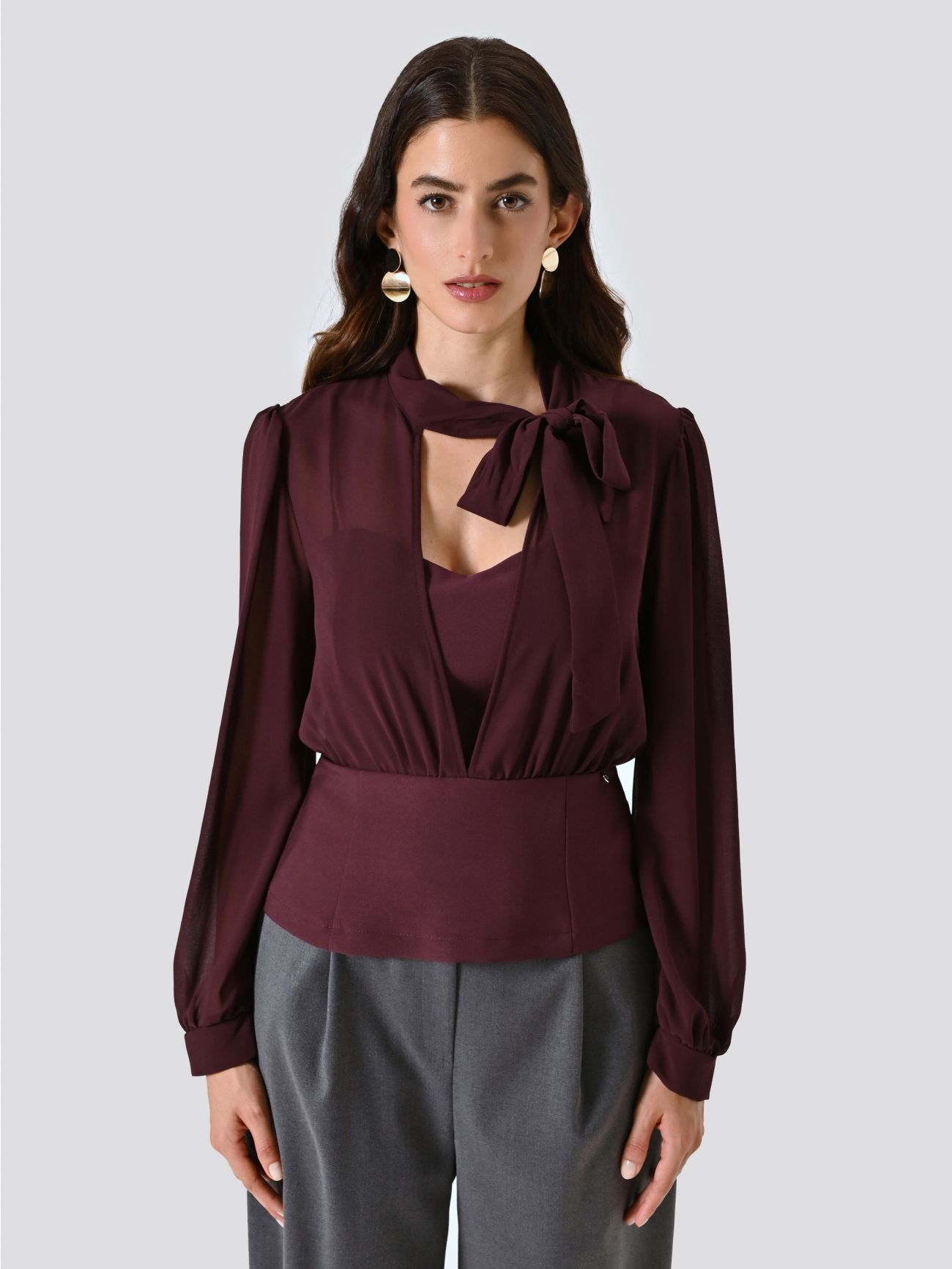 Blouse bordeaux bustier avec nœud det_2