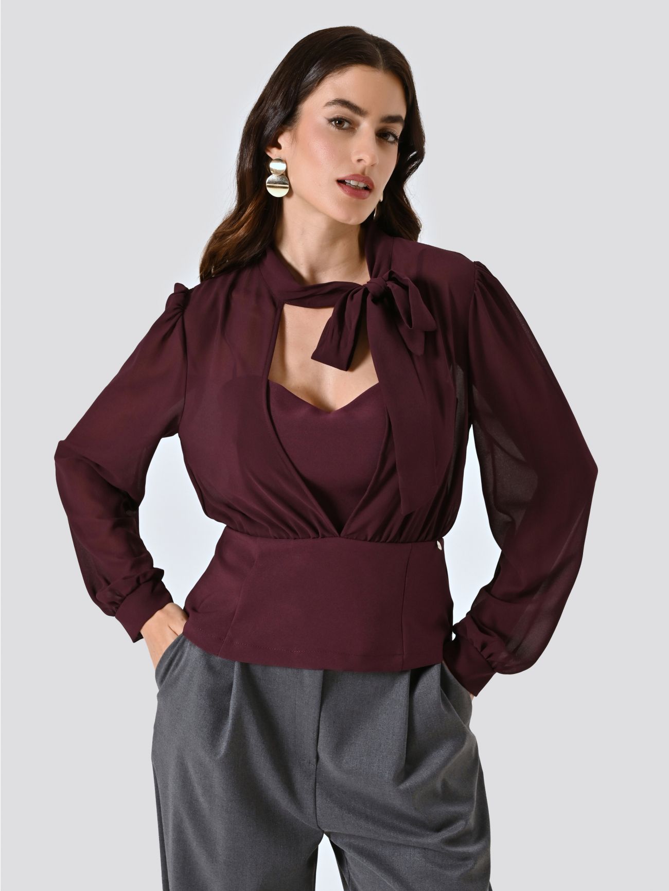 Blouse bordeaux bustier avec nœud in_i7