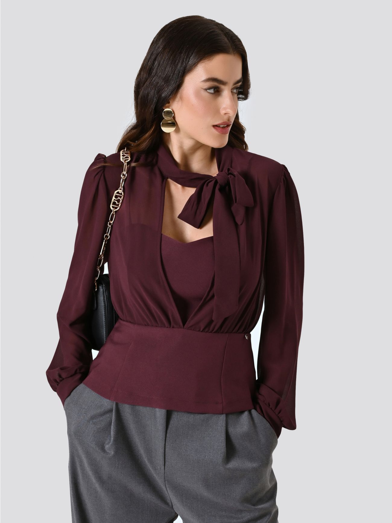 Blouse bordeaux bustier avec nœud sp_e1