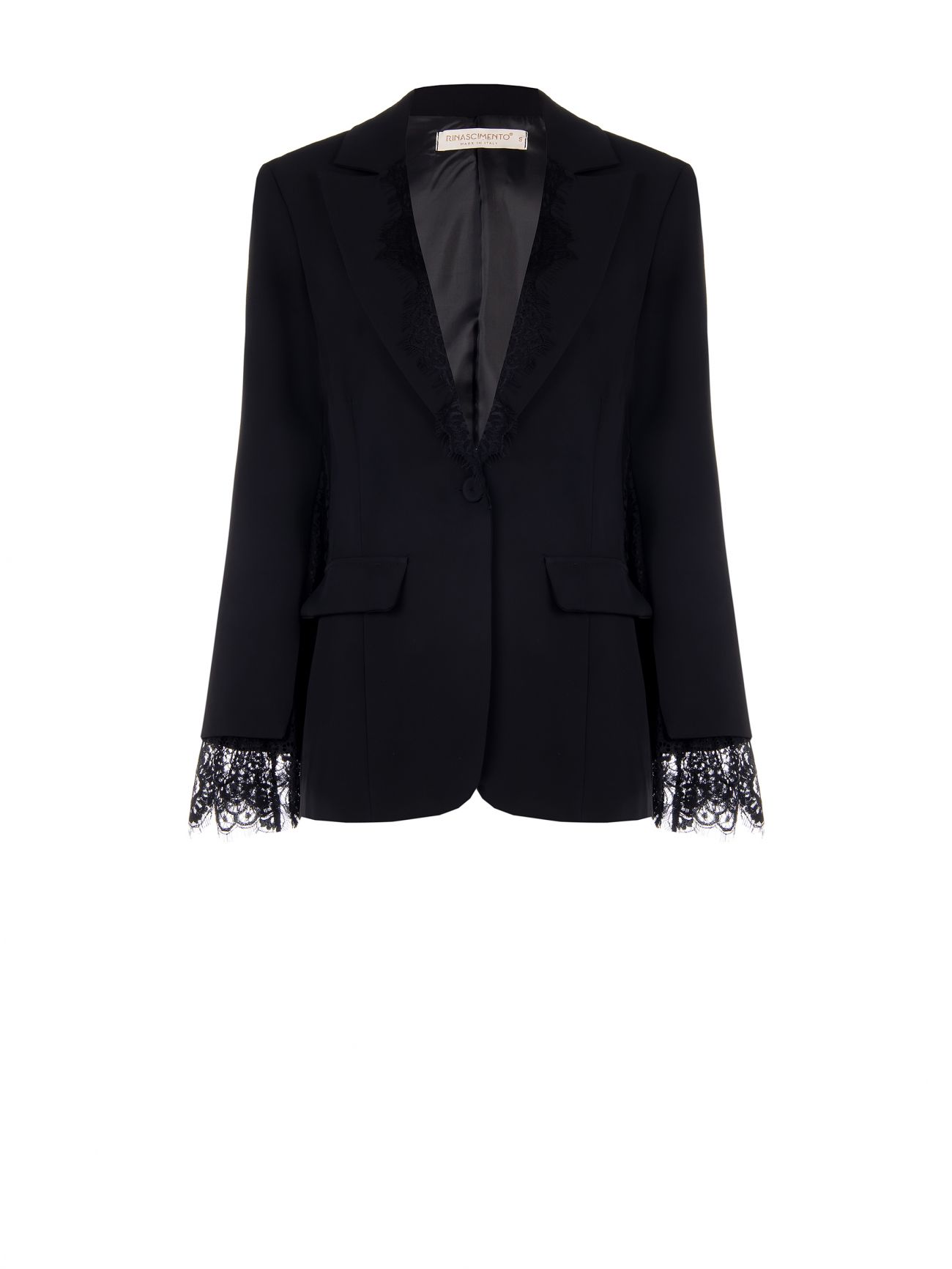Chaqueta de cady negro con inserciones de encaje det_4