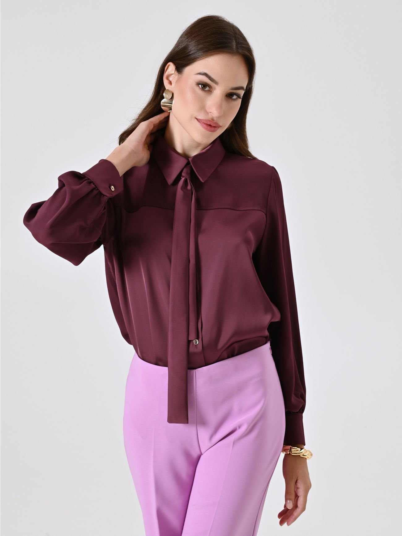Camicia Bordeaux con Fiocco Removibile in_i7