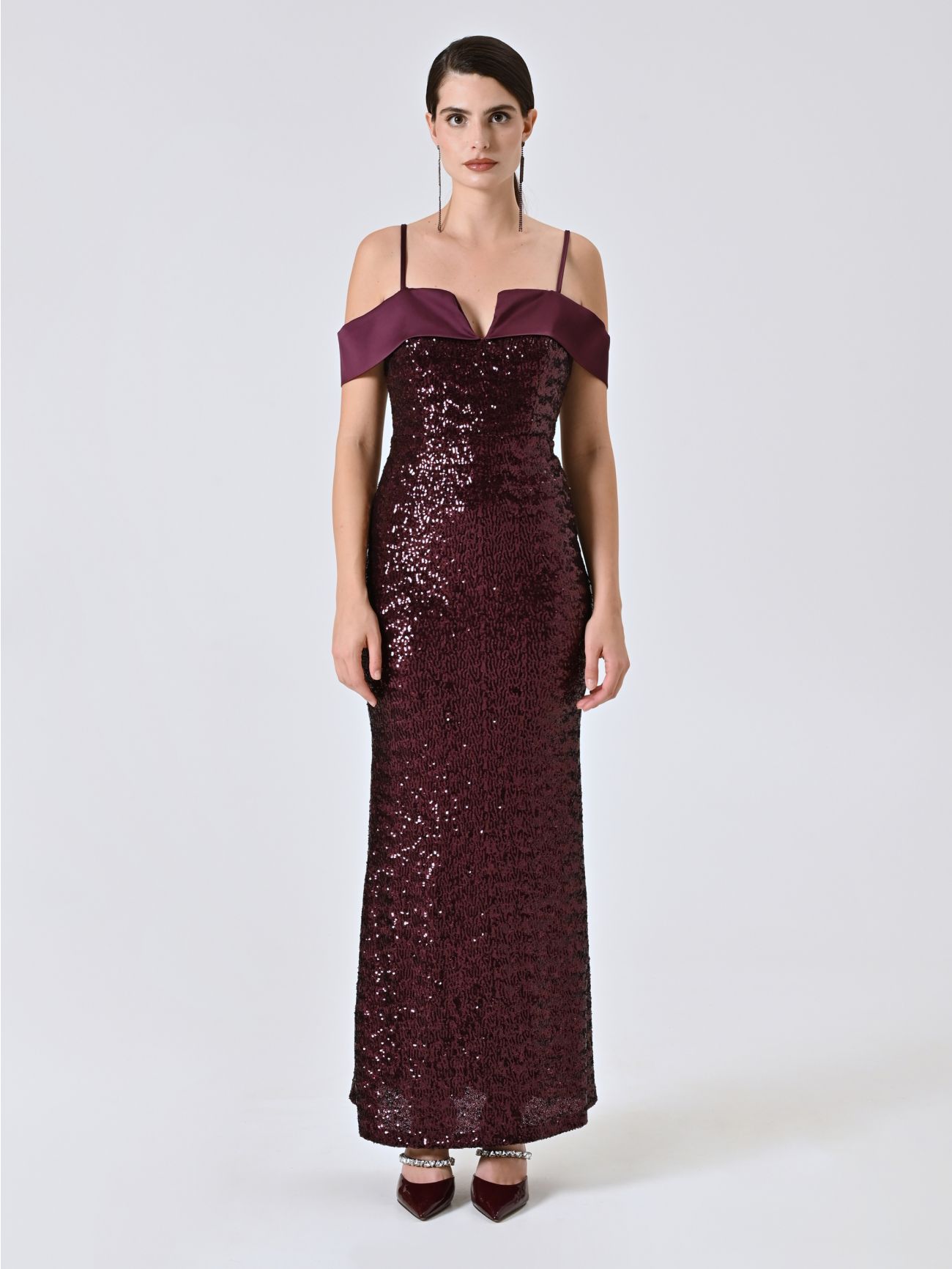 Langes Paillettenkleid in Bordeaux det_1