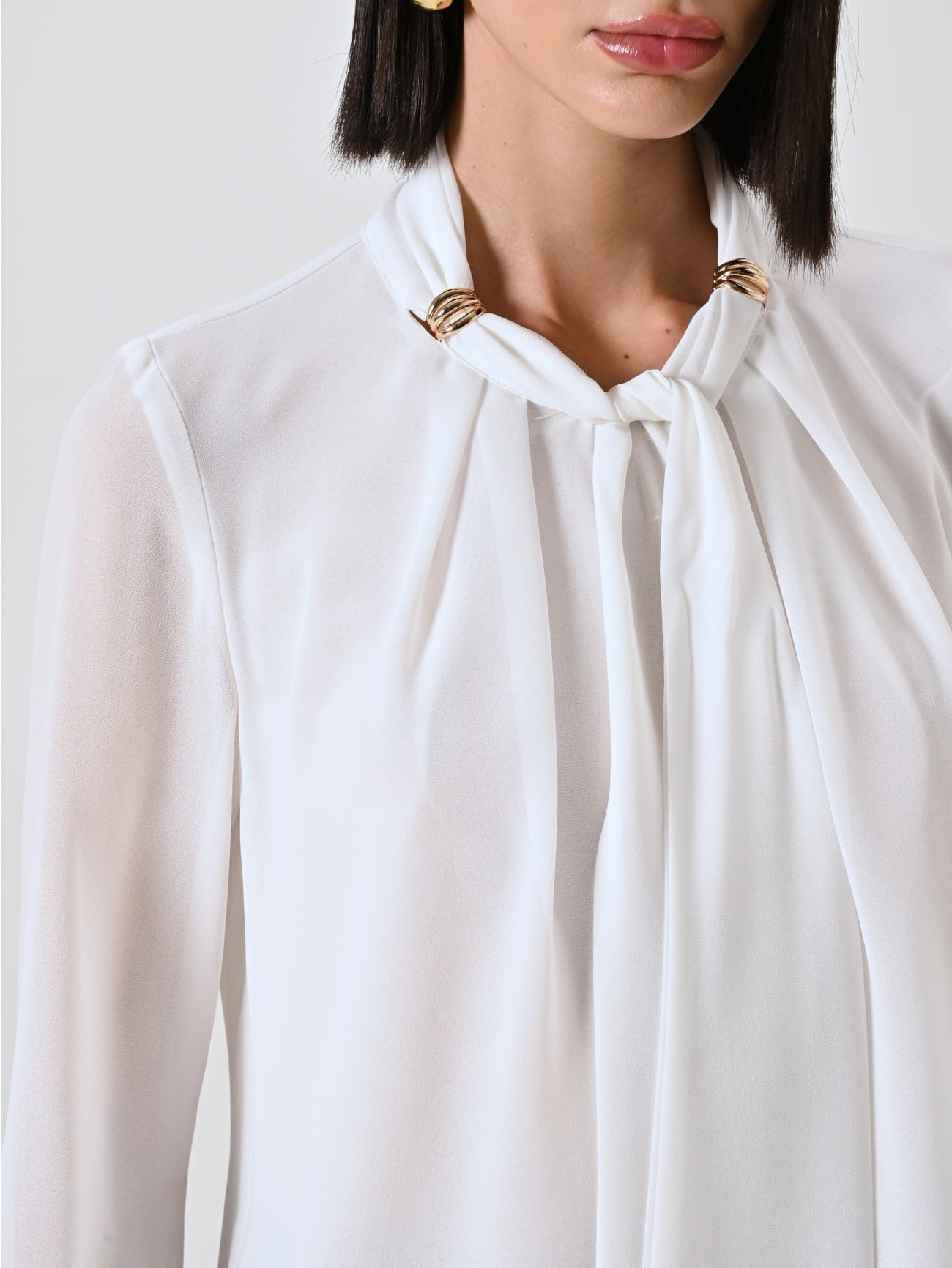 White Blouse with Bow and Gold Details in_i5