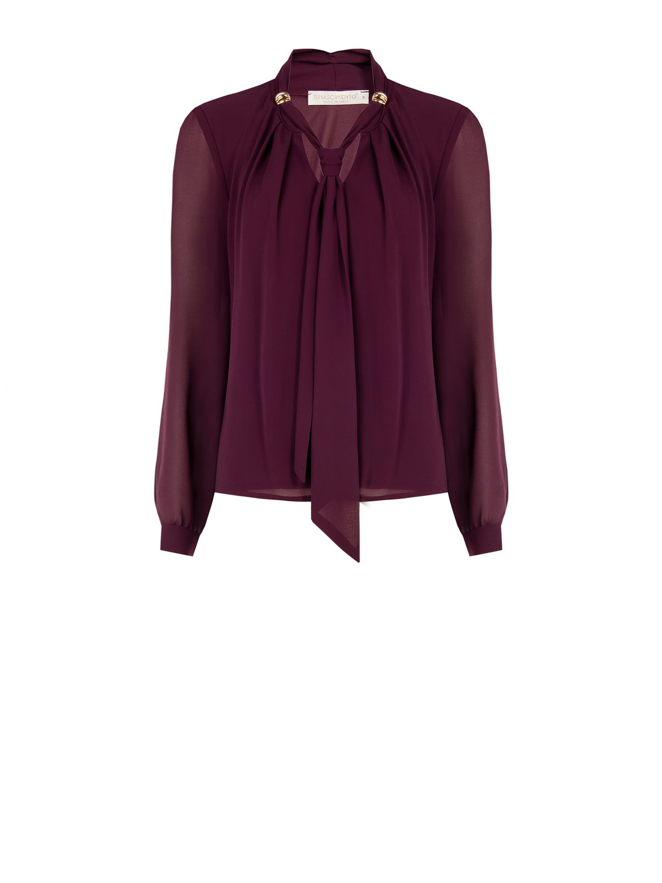 Blusa burdeos con lazo y detalles dorados det_4
