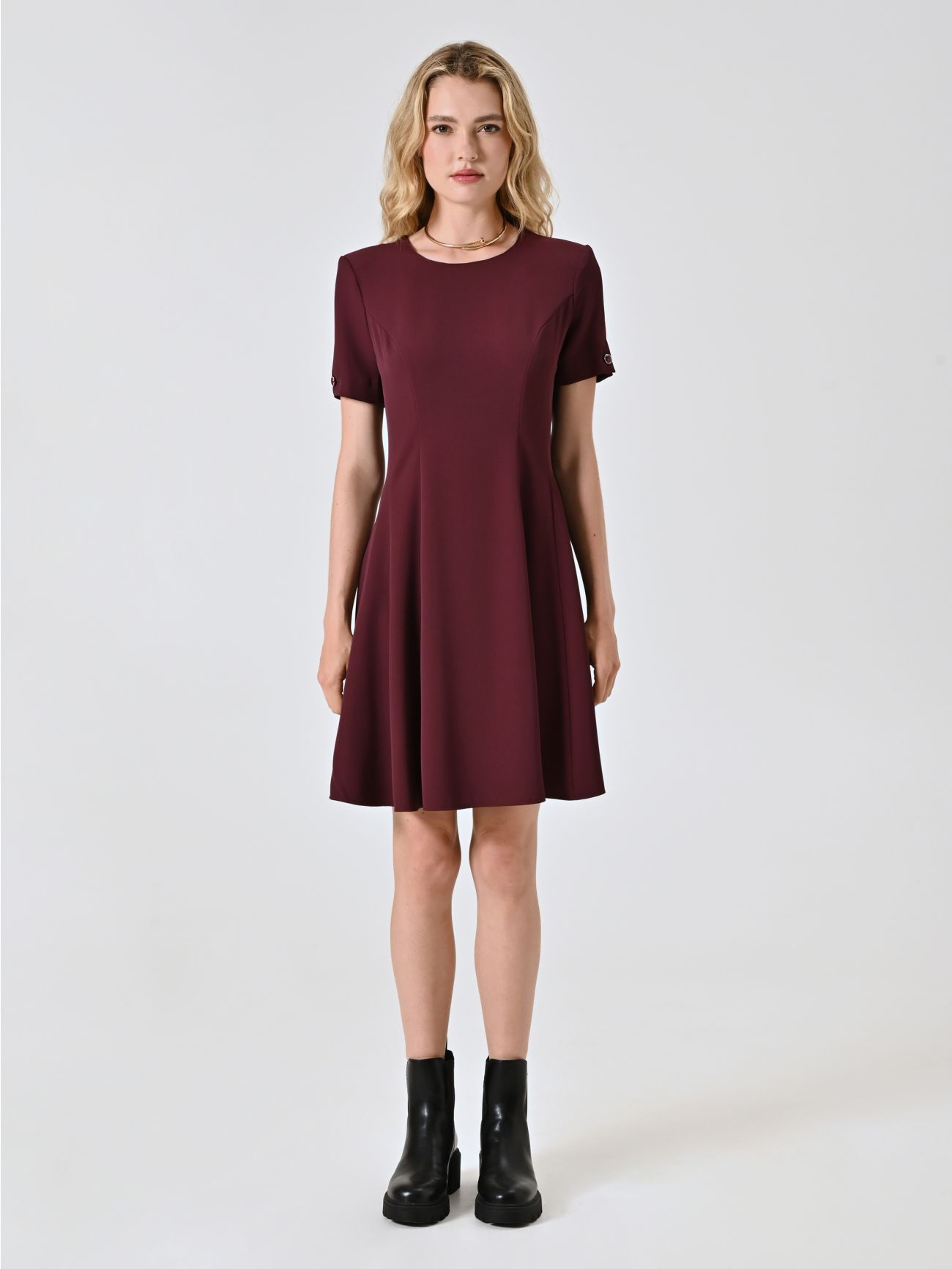 Kleid mit Tellerrock in Bordeaux aus Cady det_1