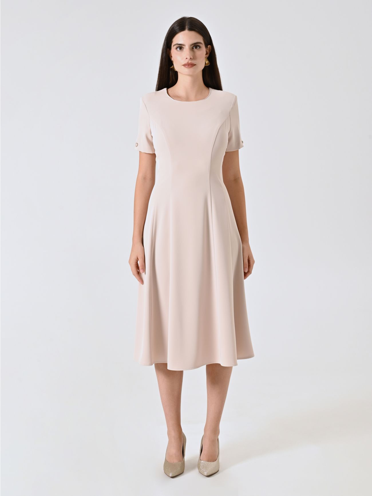 Vestido de vuelo beige claro det_1