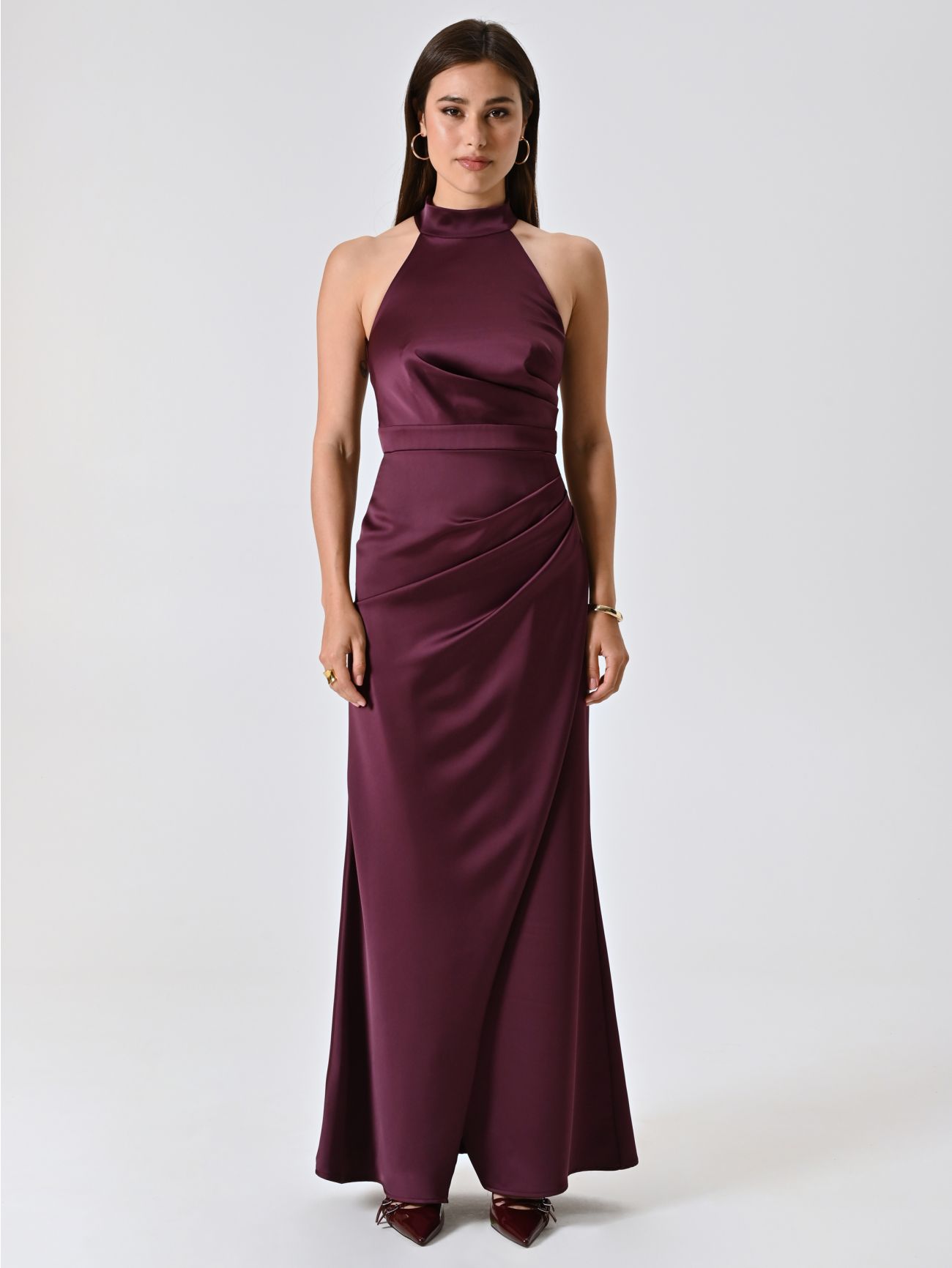 Abito Lungo Bordeaux con Scollo all'Americana det_1