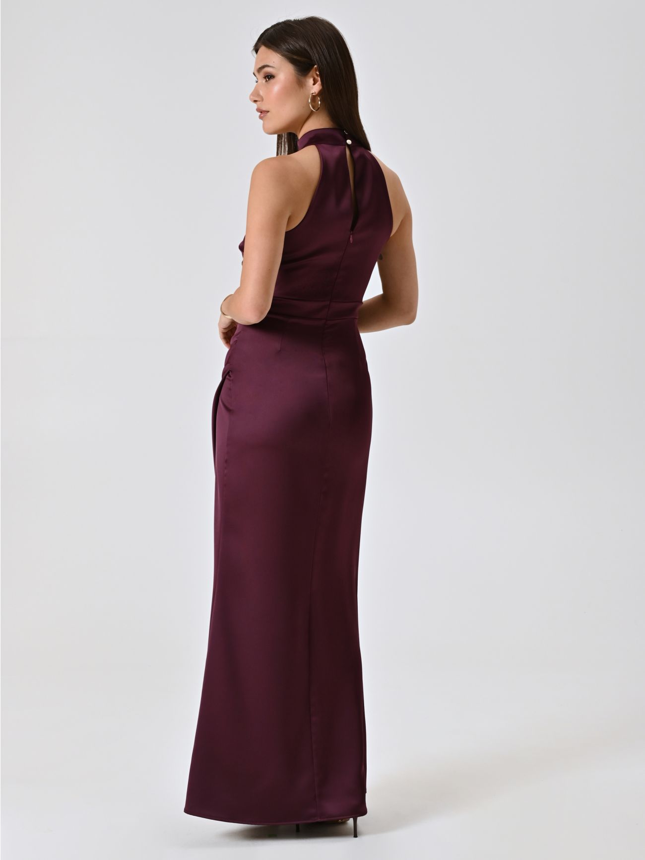 Abito Lungo Bordeaux con Scollo all'Americana det_3