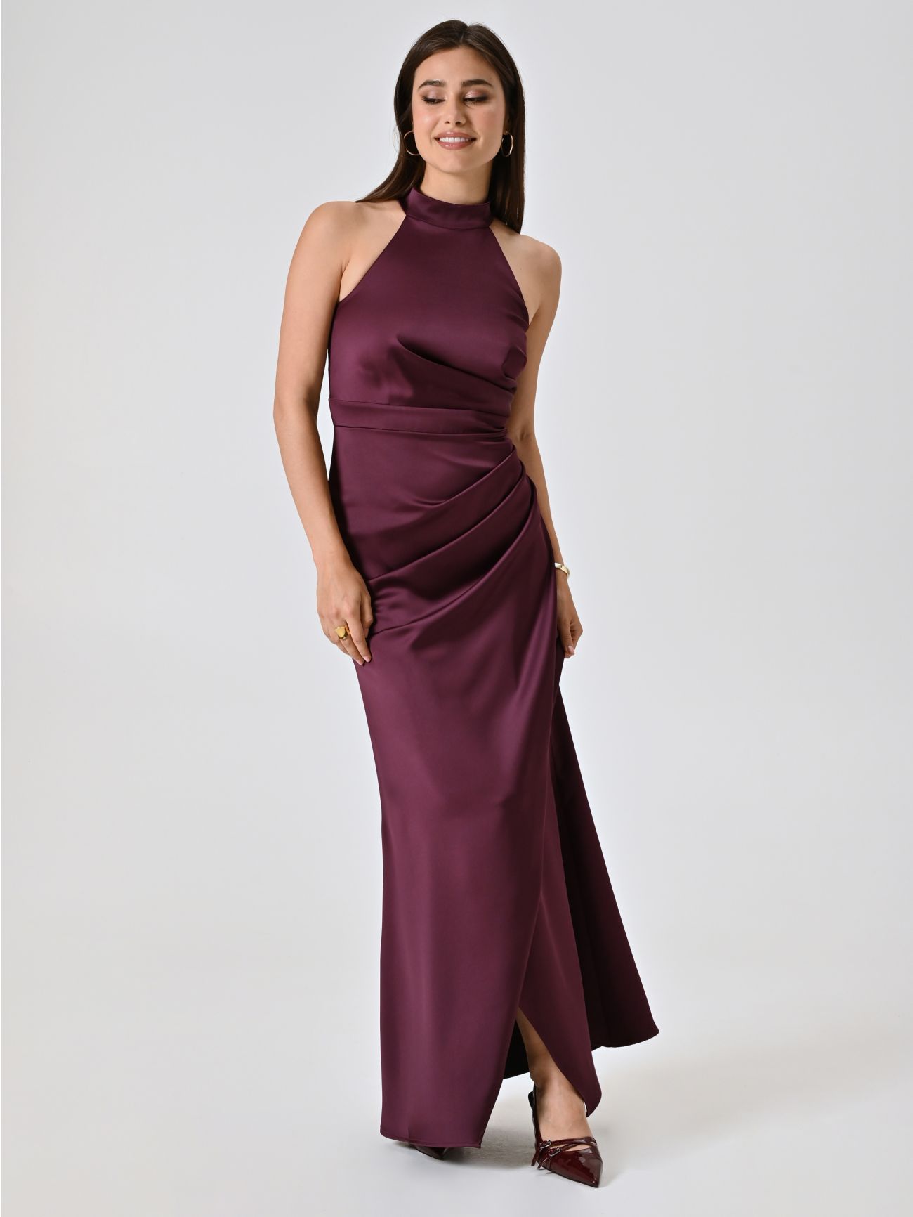 Abito Lungo Bordeaux con Scollo all'Americana in_i7