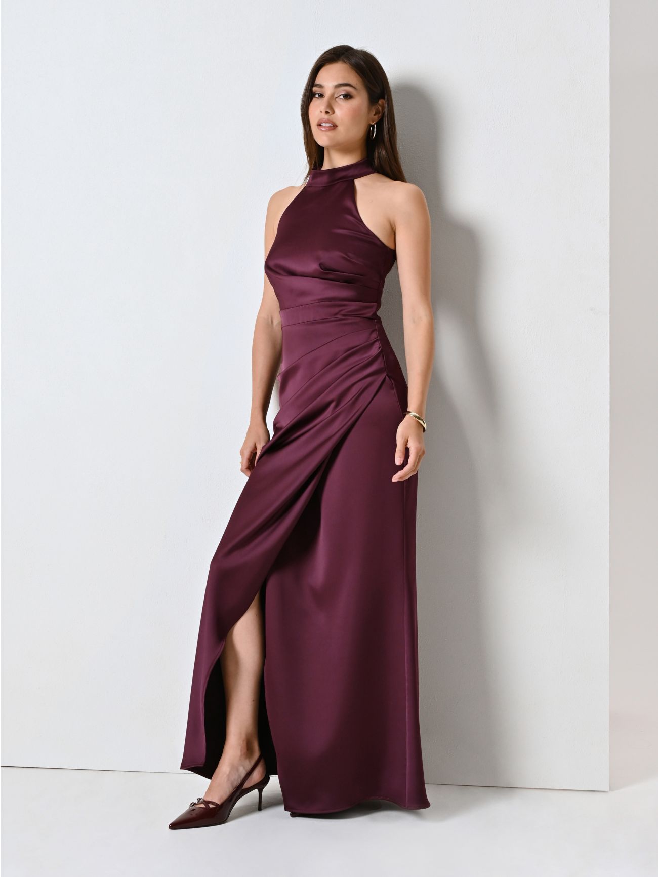 Abito Lungo Bordeaux con Scollo all'Americana sp_e1