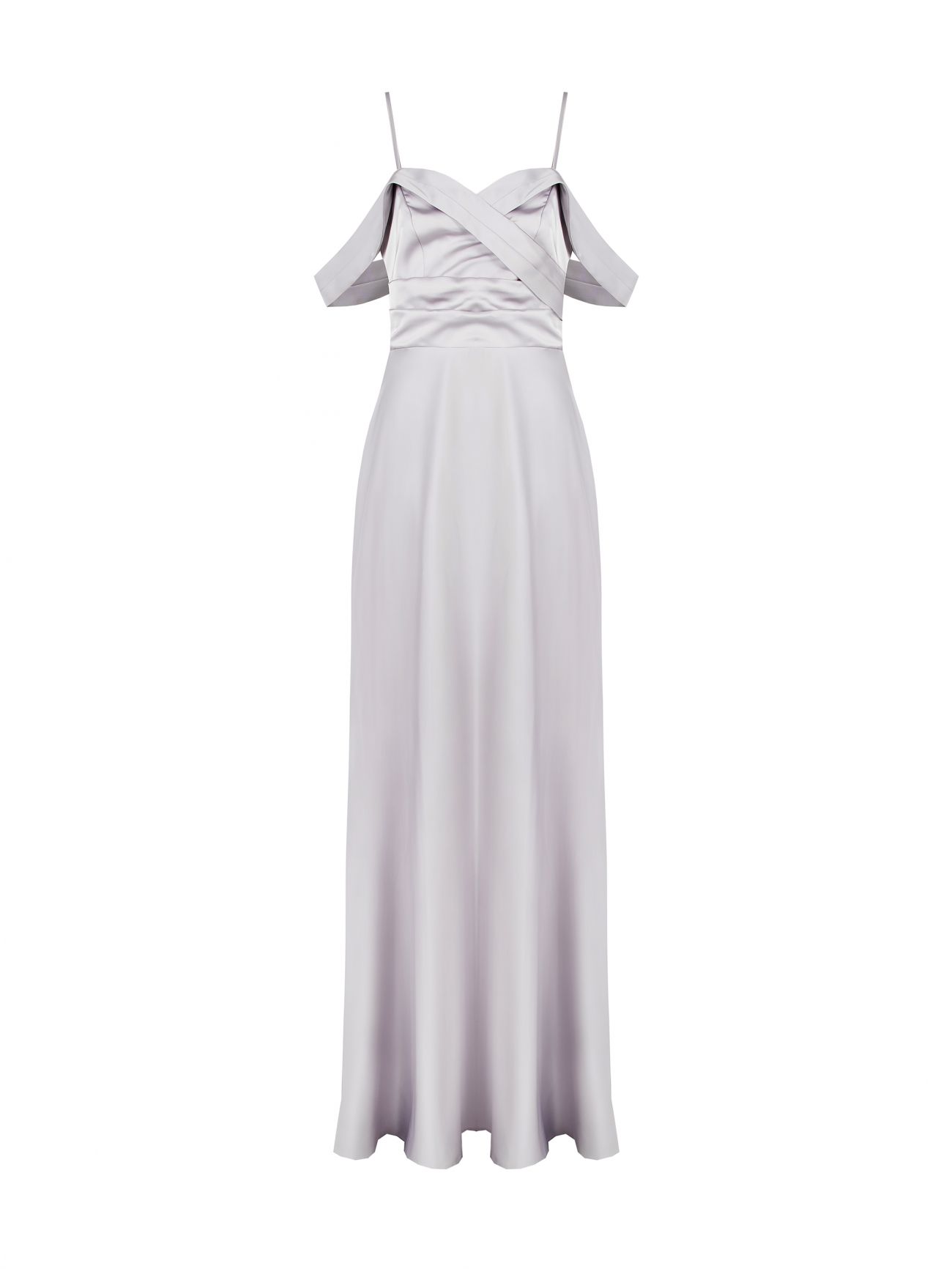 Robe longue argentée à décolleté drapé det_4