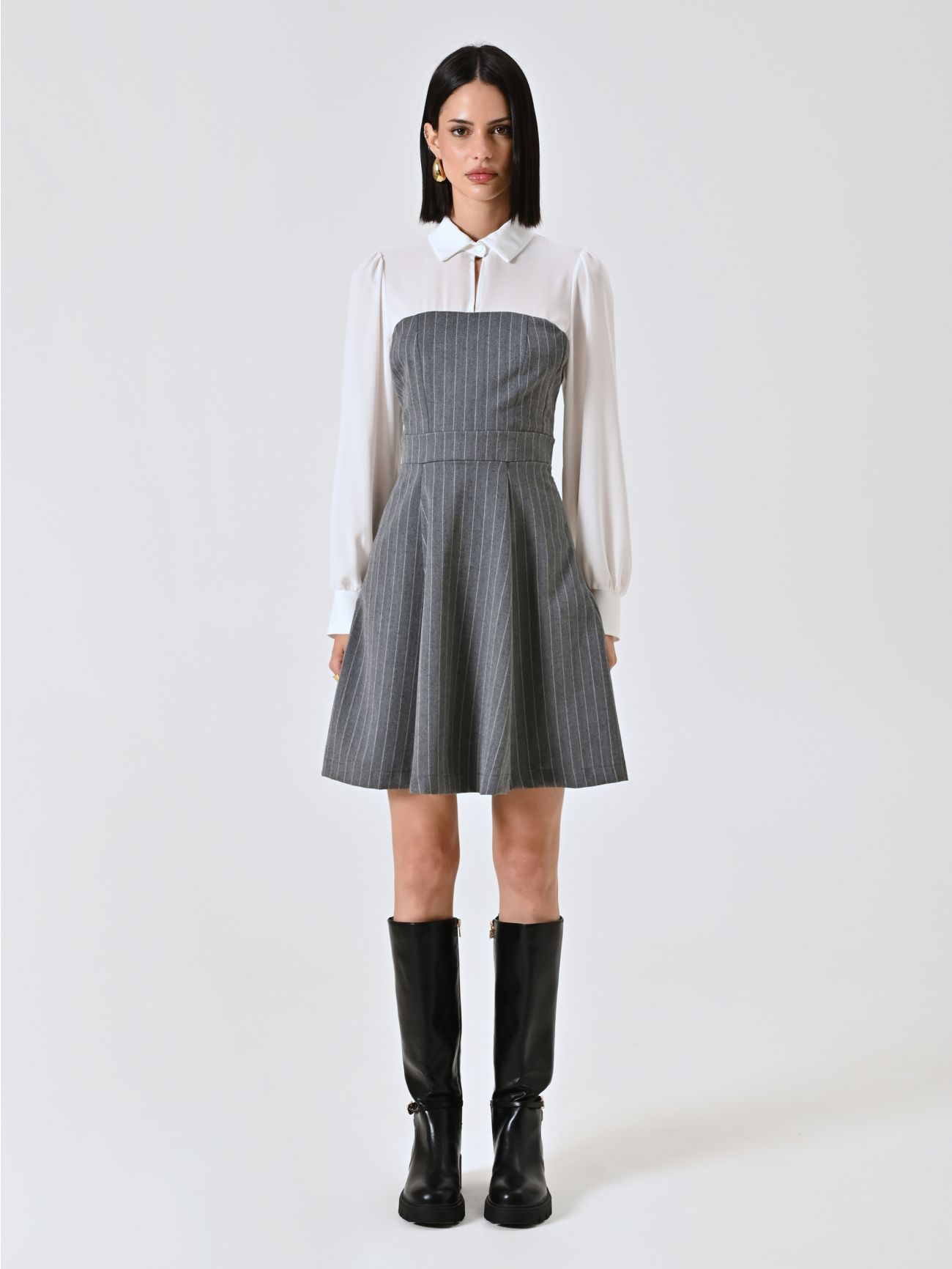 Vestido de raya diplomática con blusa en georgette det_1
