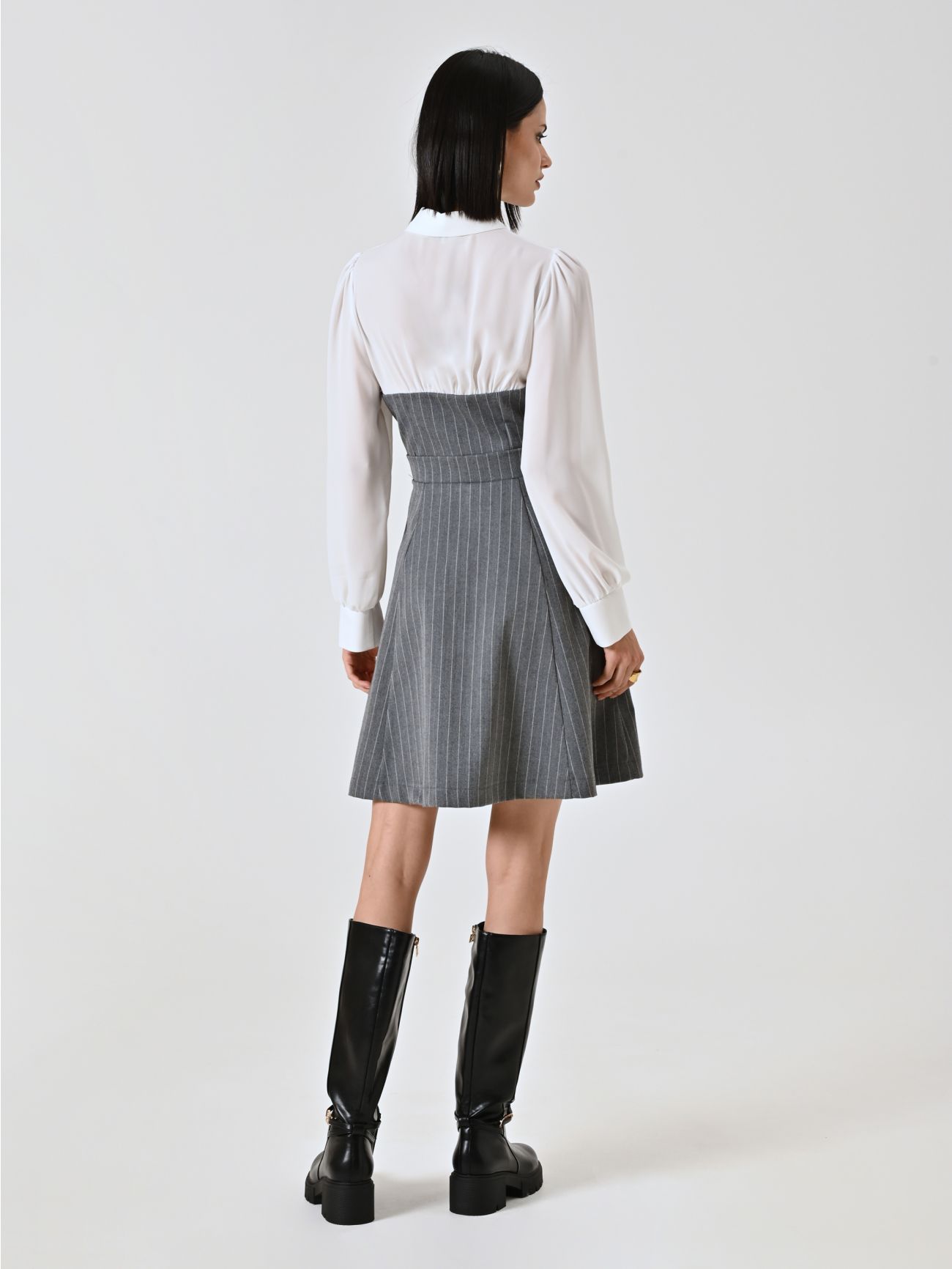 Vestido de raya diplomática con blusa en georgette det_3