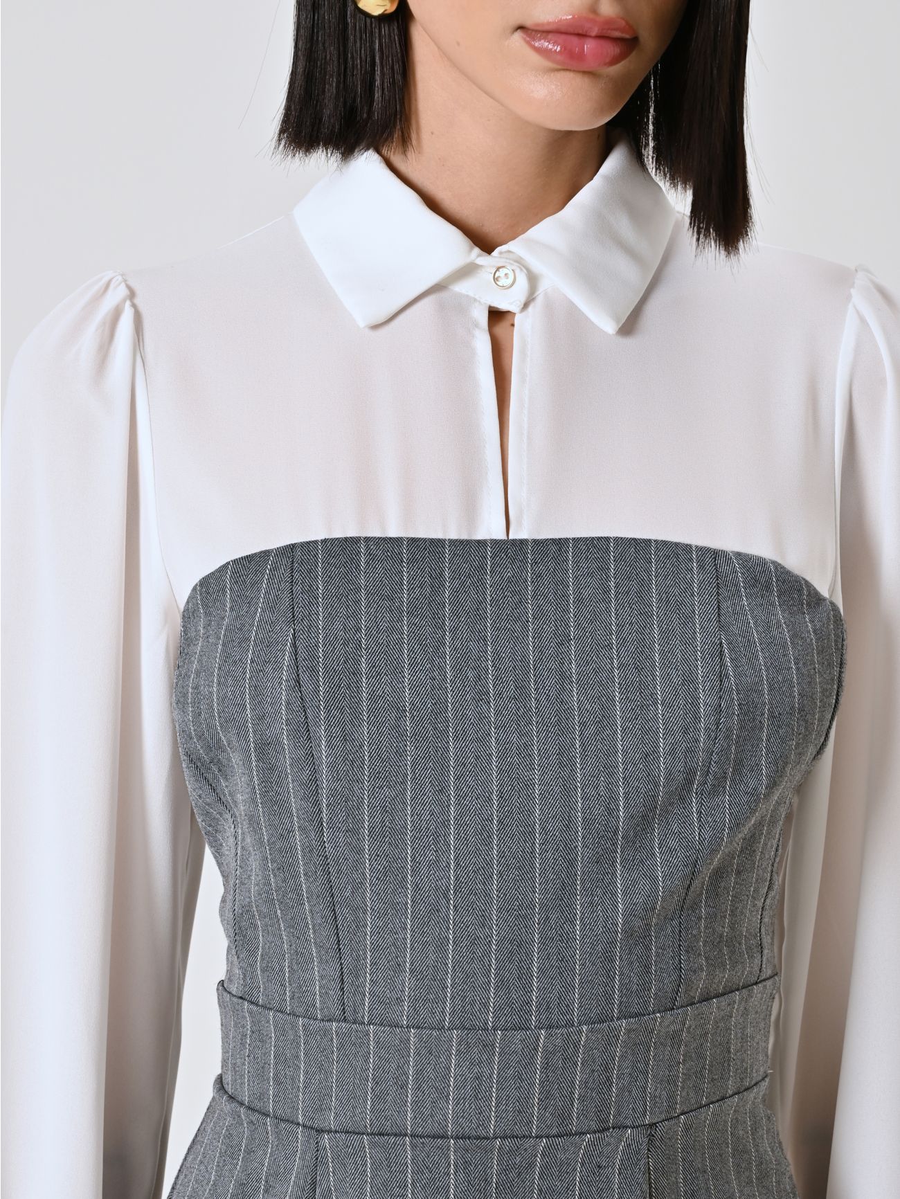 Vestido de raya diplomática con blusa en georgette in_i5