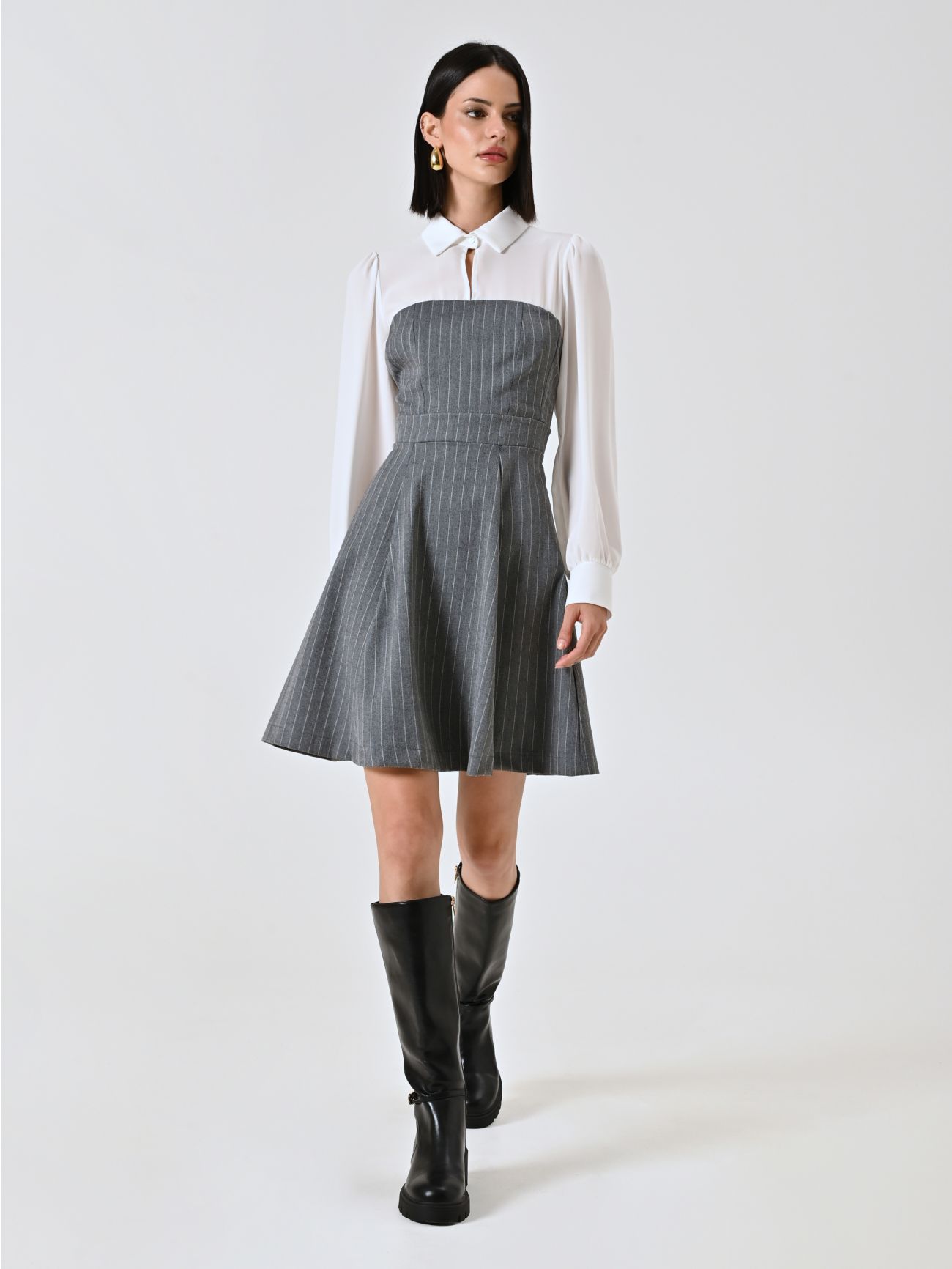 Vestido de raya diplomática con blusa en georgette in_i7
