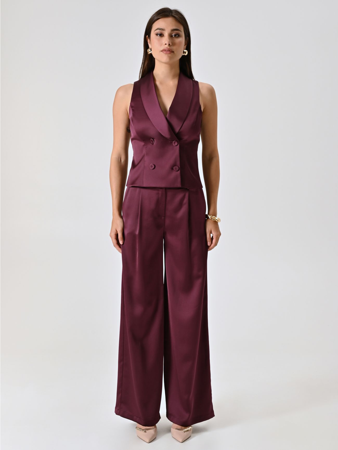 Burgundy Satin Trousers det_1