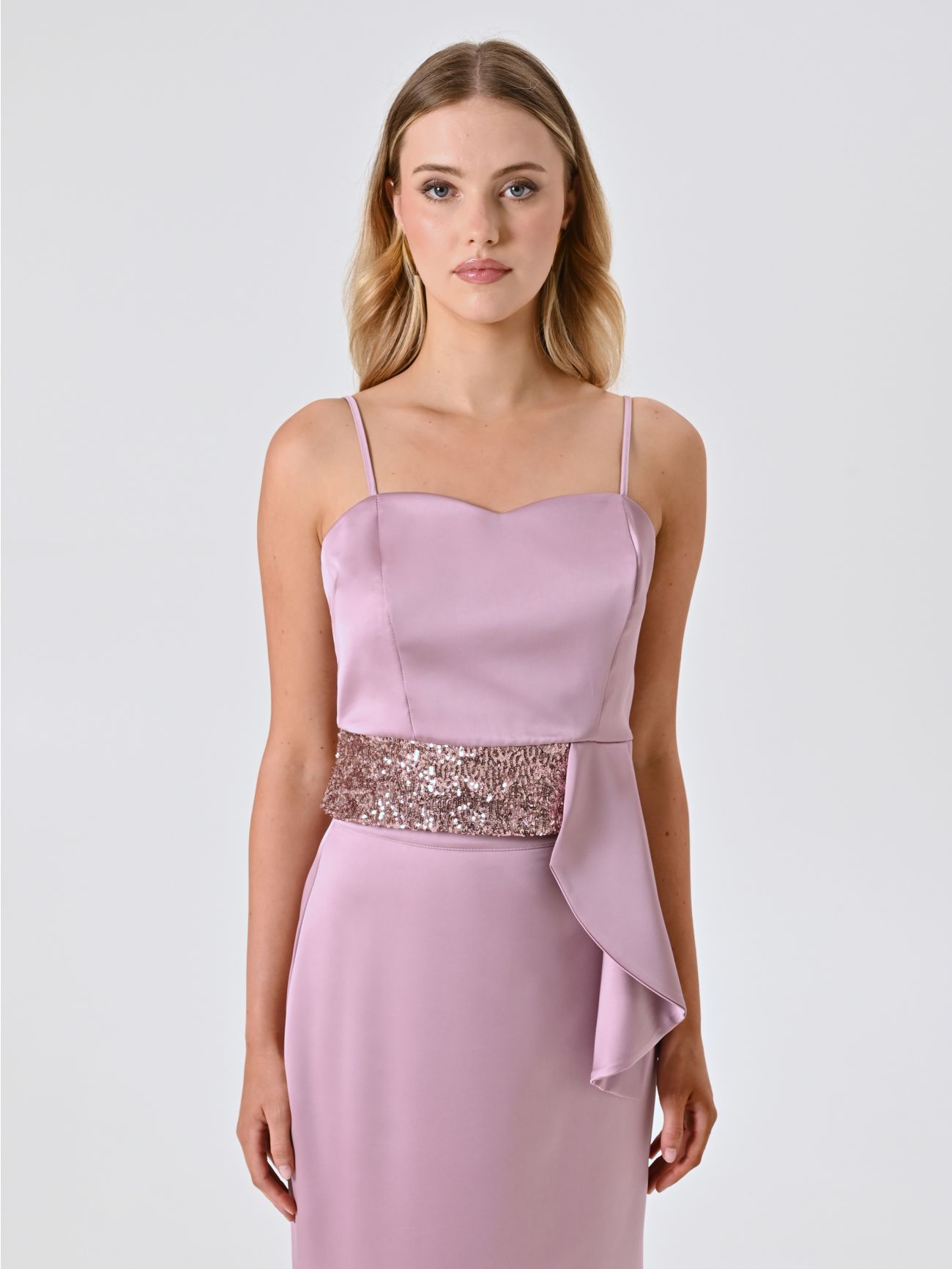 Top in Malvenrosa aus Satin mit Pailletten det_2
