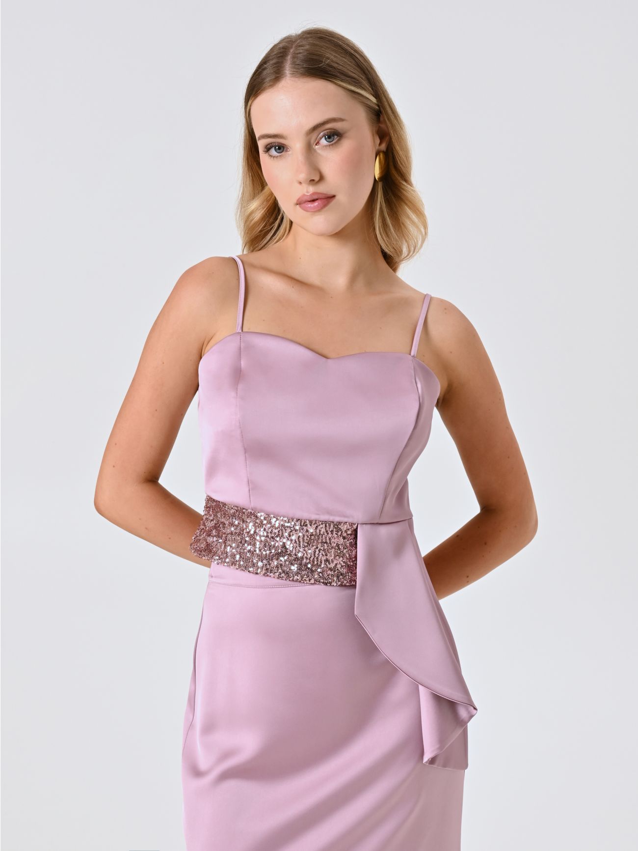 Top in Malvenrosa aus Satin mit Pailletten in_i7