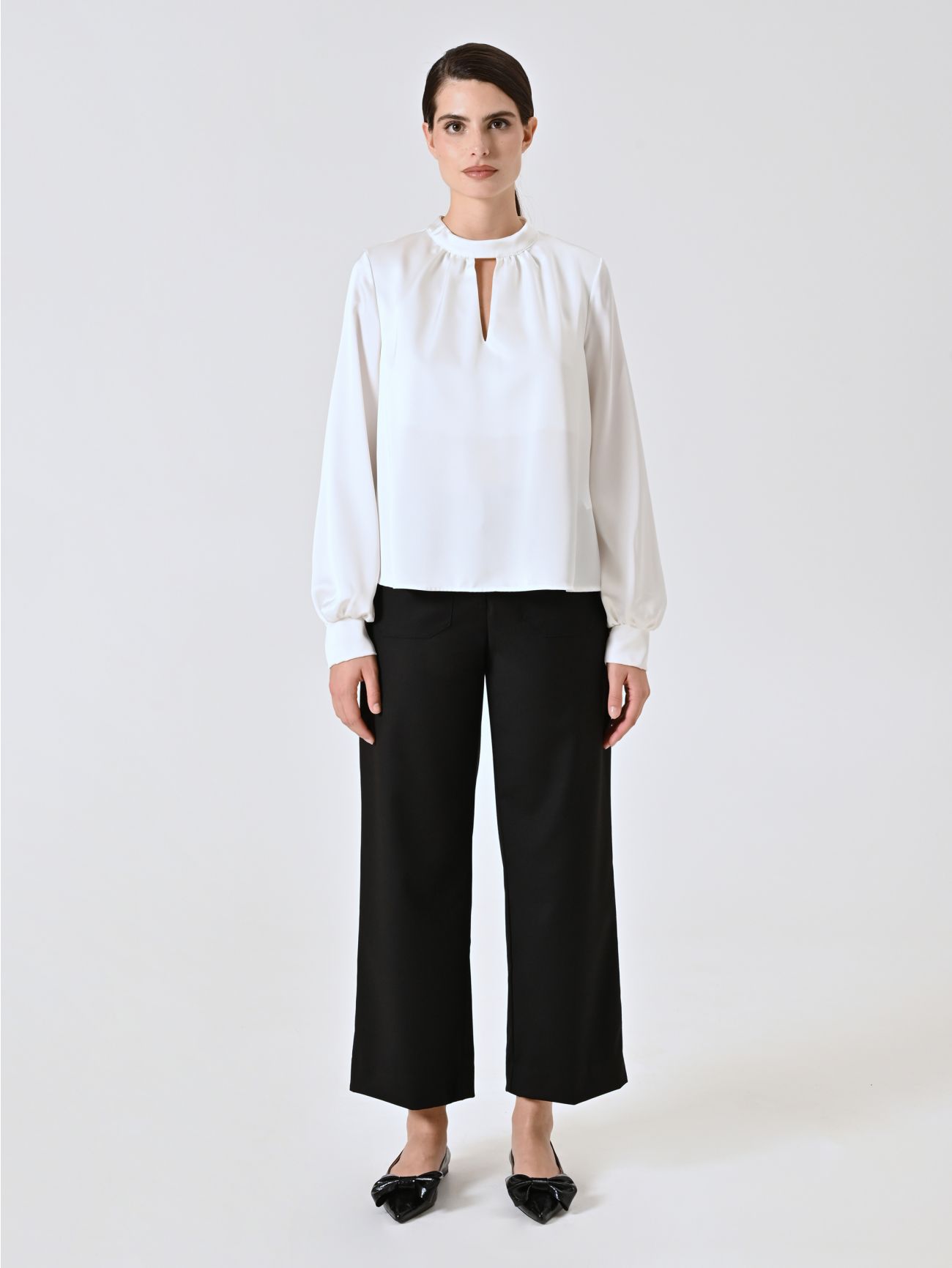 White Satin Blouse with Cut-Out Detail det_1