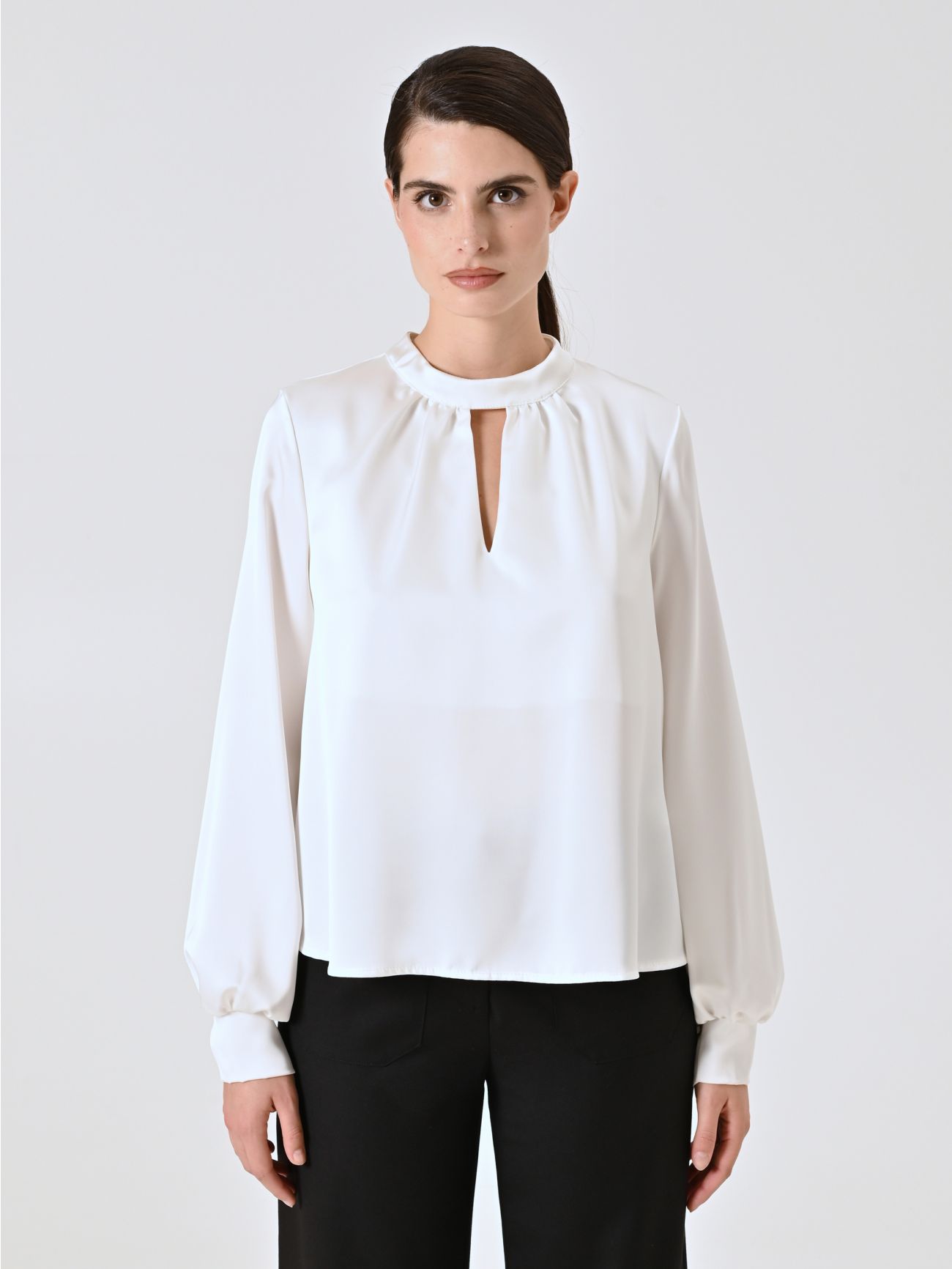 White Satin Blouse with Cut-Out Detail det_2