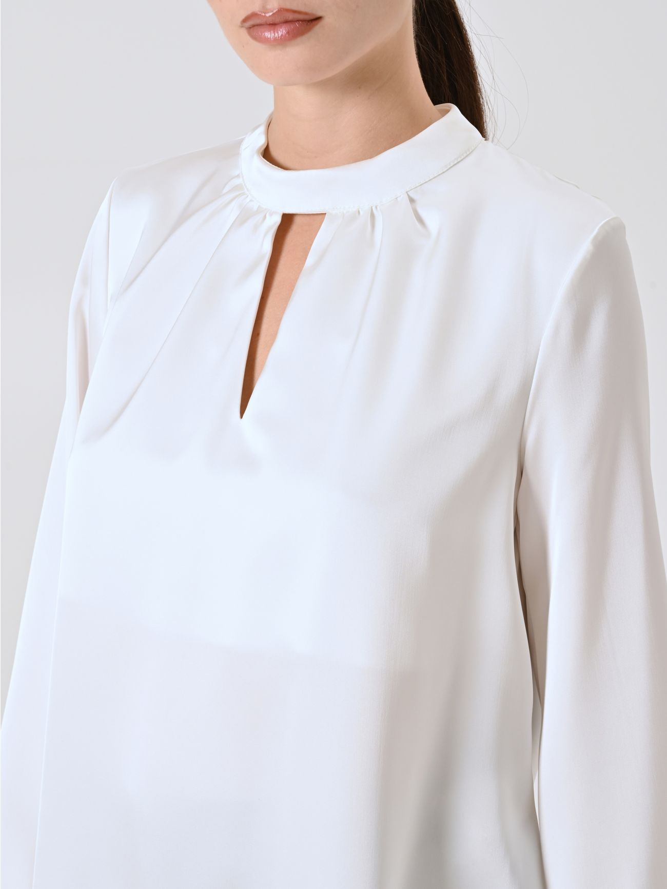 White Satin Blouse with Cut-Out Detail in_i5