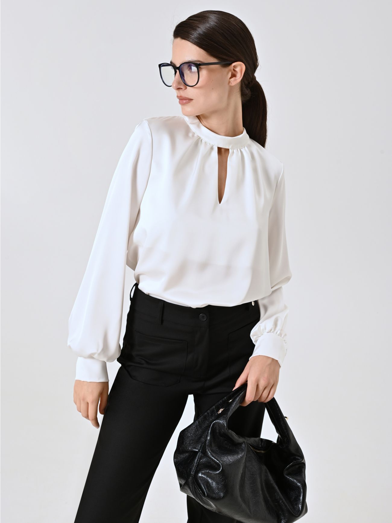 White Satin Blouse with Cut-Out Detail sp_e1