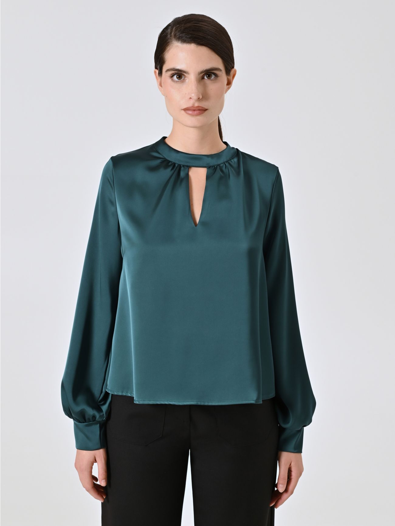 Green Satin Blouse with Cut-Out Detail det_2