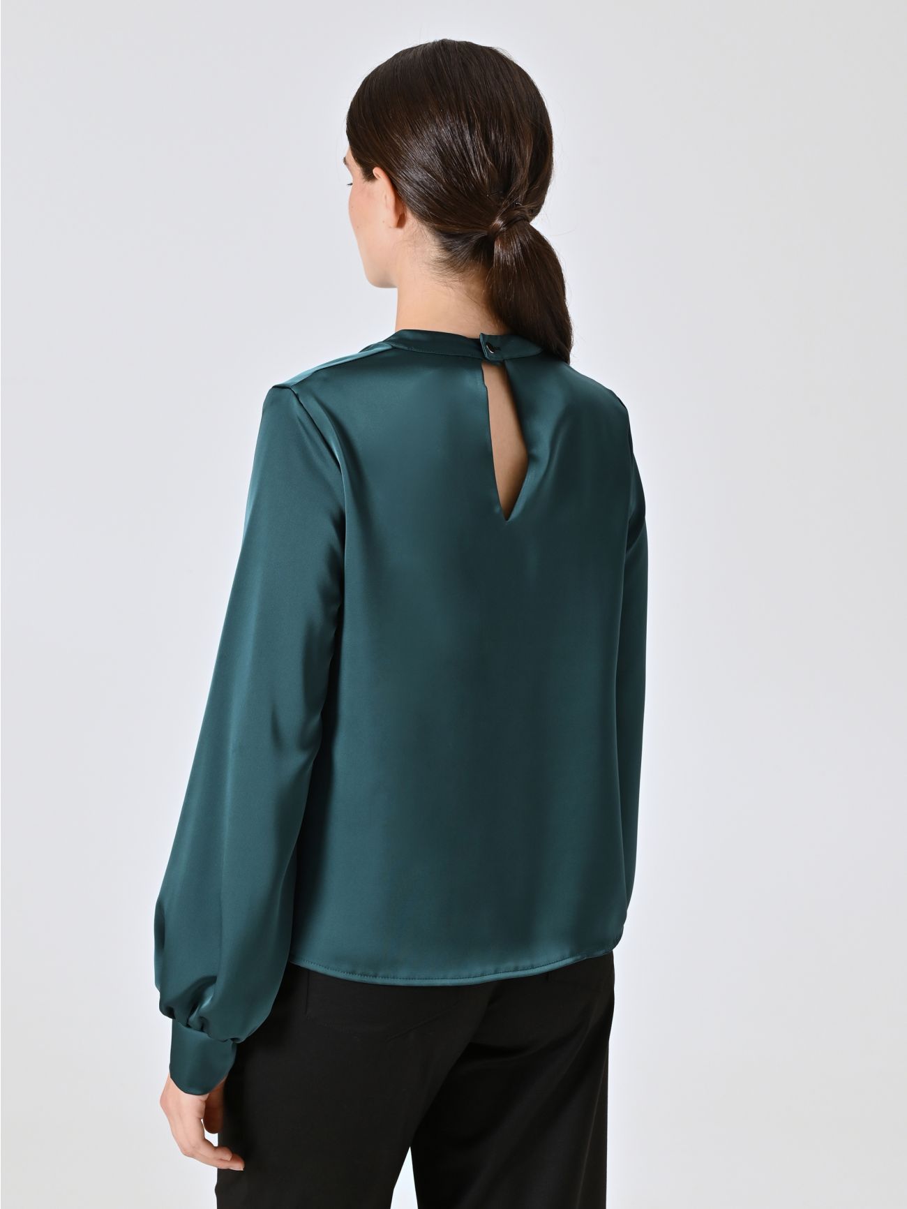 Green Satin Blouse with Cut-Out Detail det_3