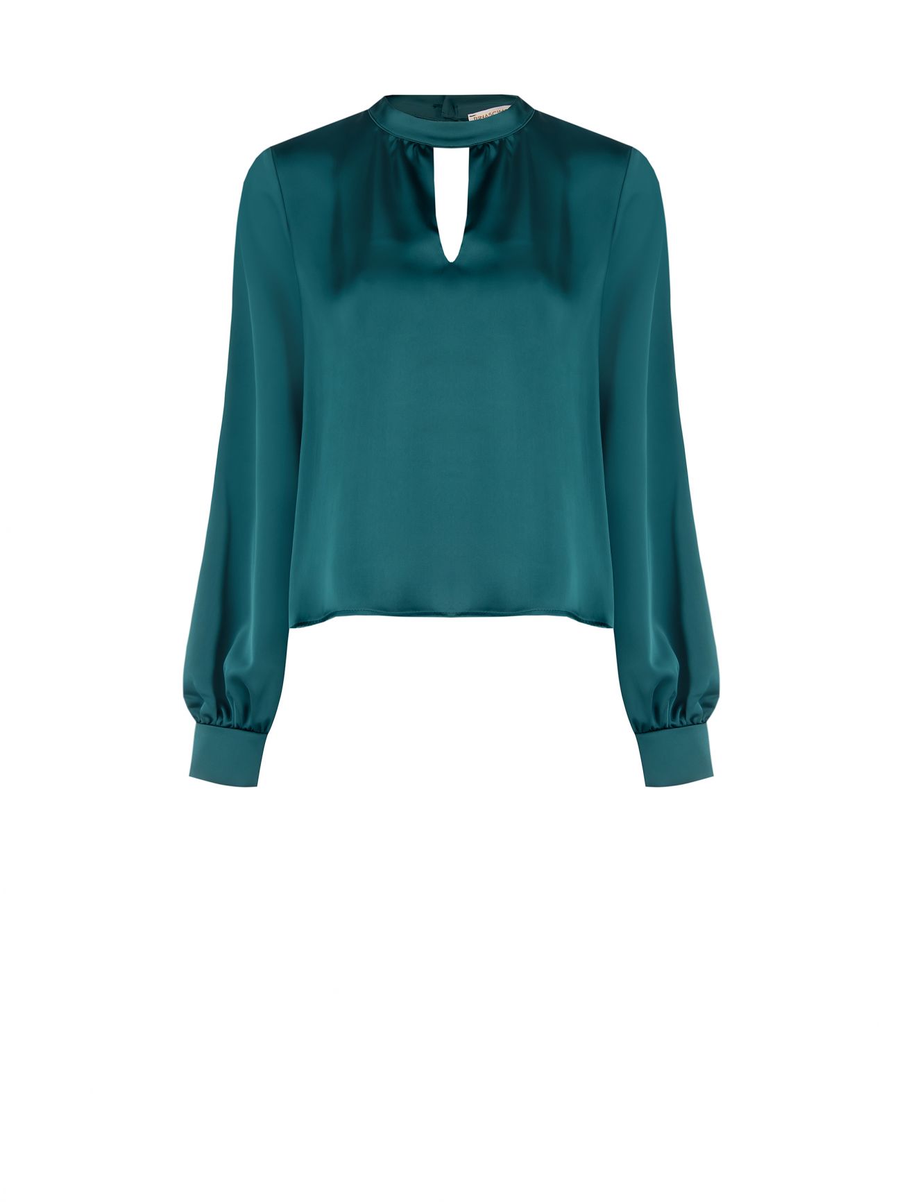Green Satin Blouse with Cut-Out Detail det_4