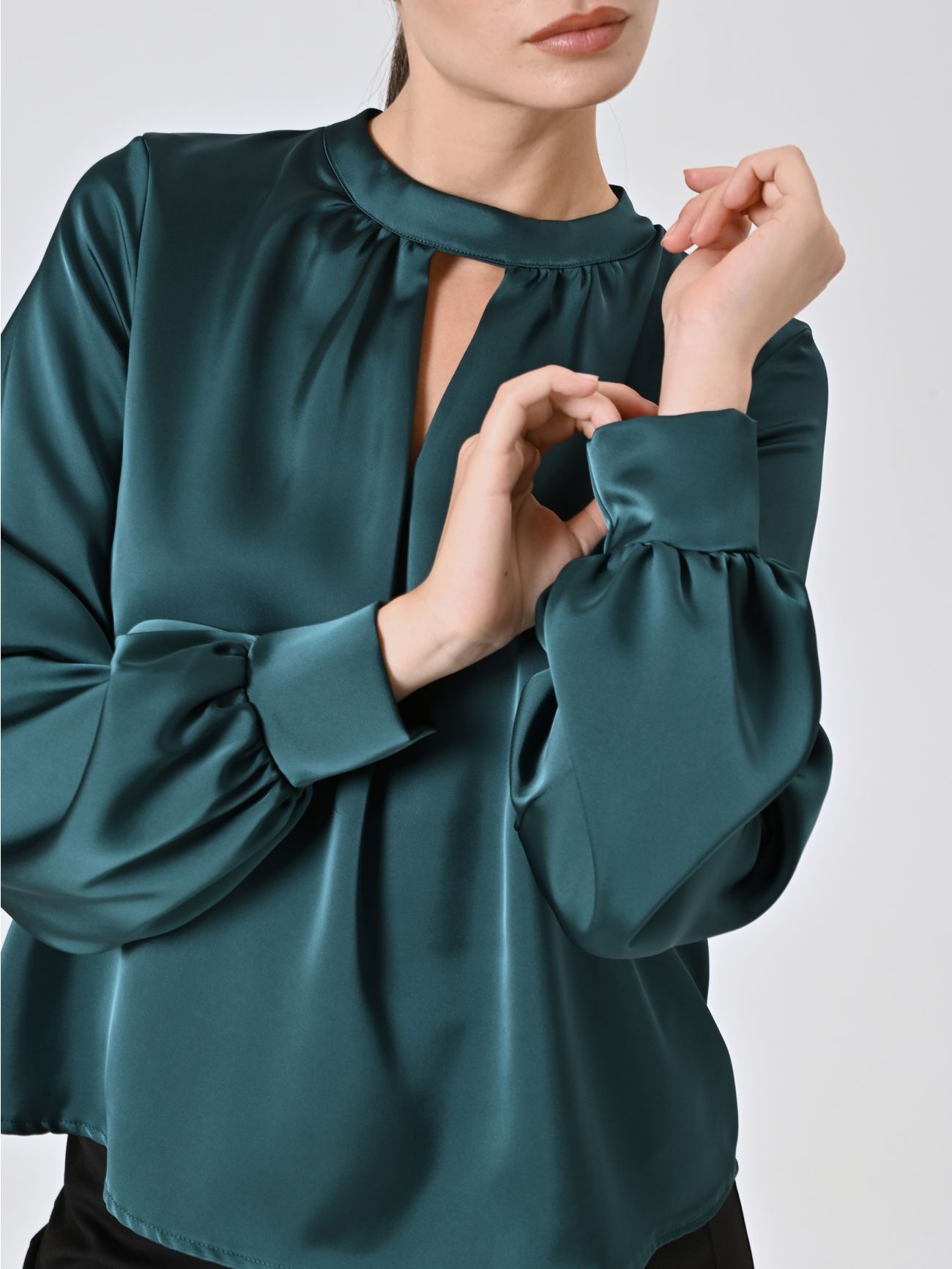 Green Satin Blouse with Cut-Out Detail in_i5