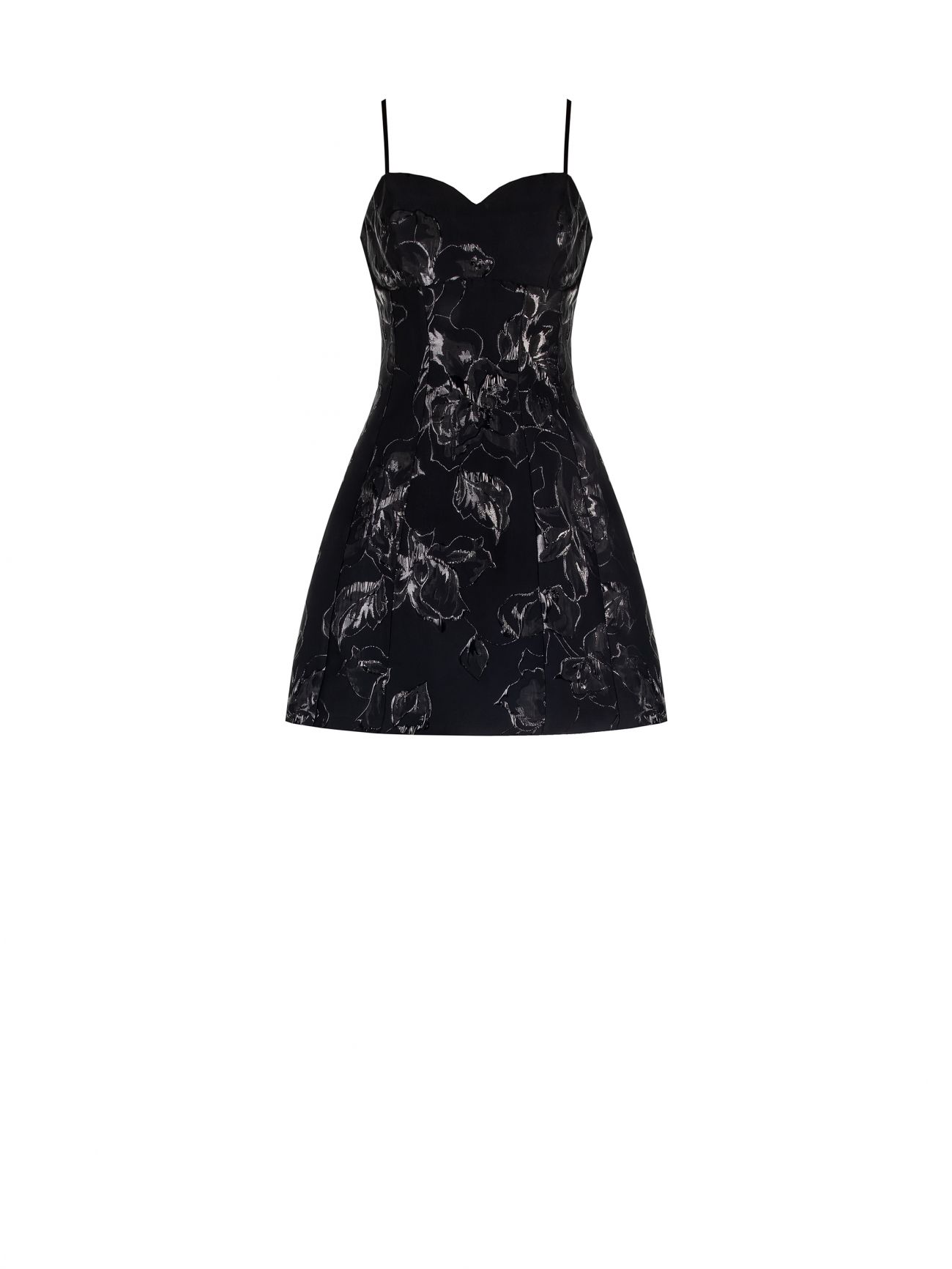 Schwarzes Kleid mit Tellerrock und Blumenmuster det_4