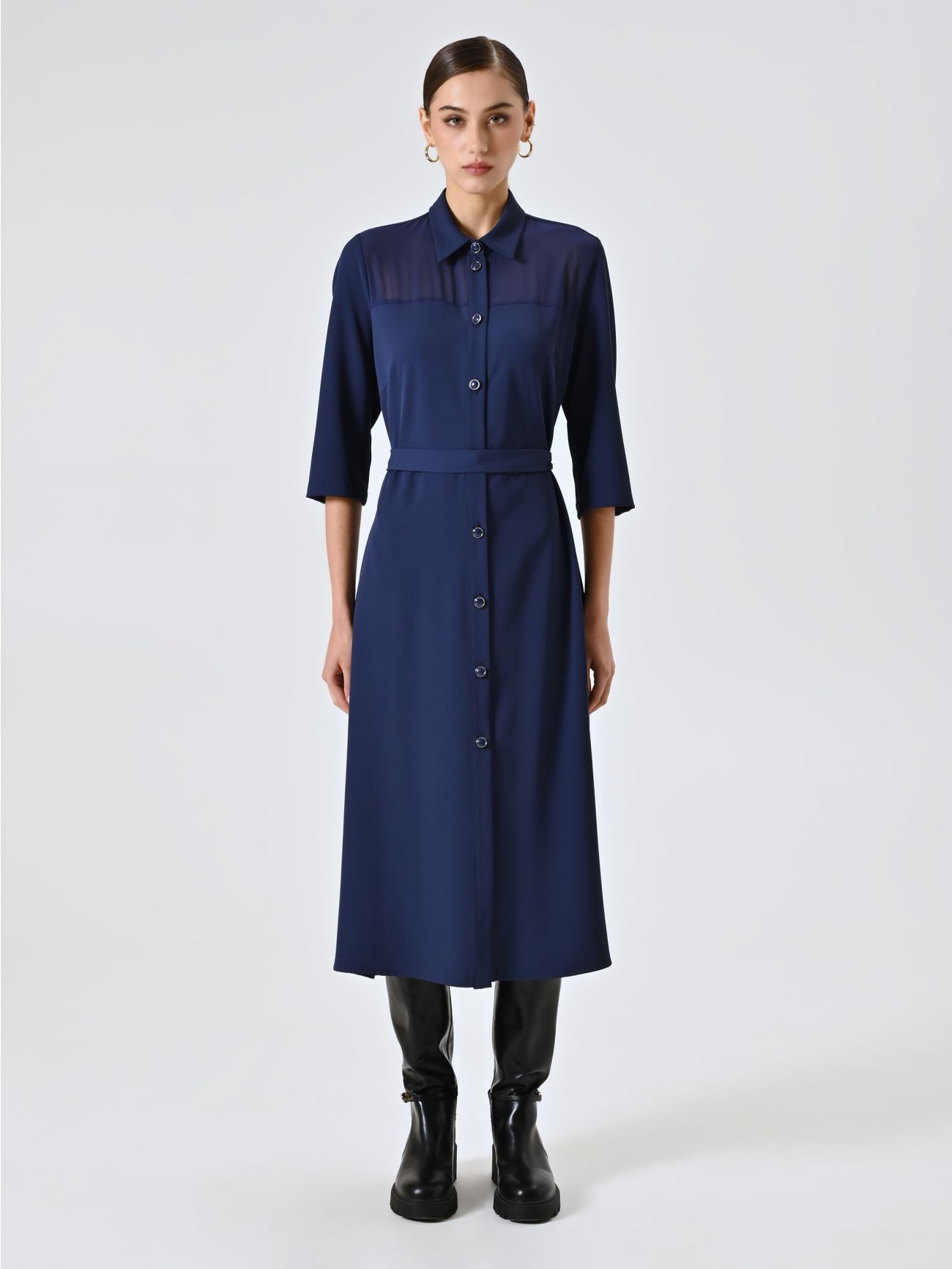 Chemisier in Cadi Blu Navy det_1