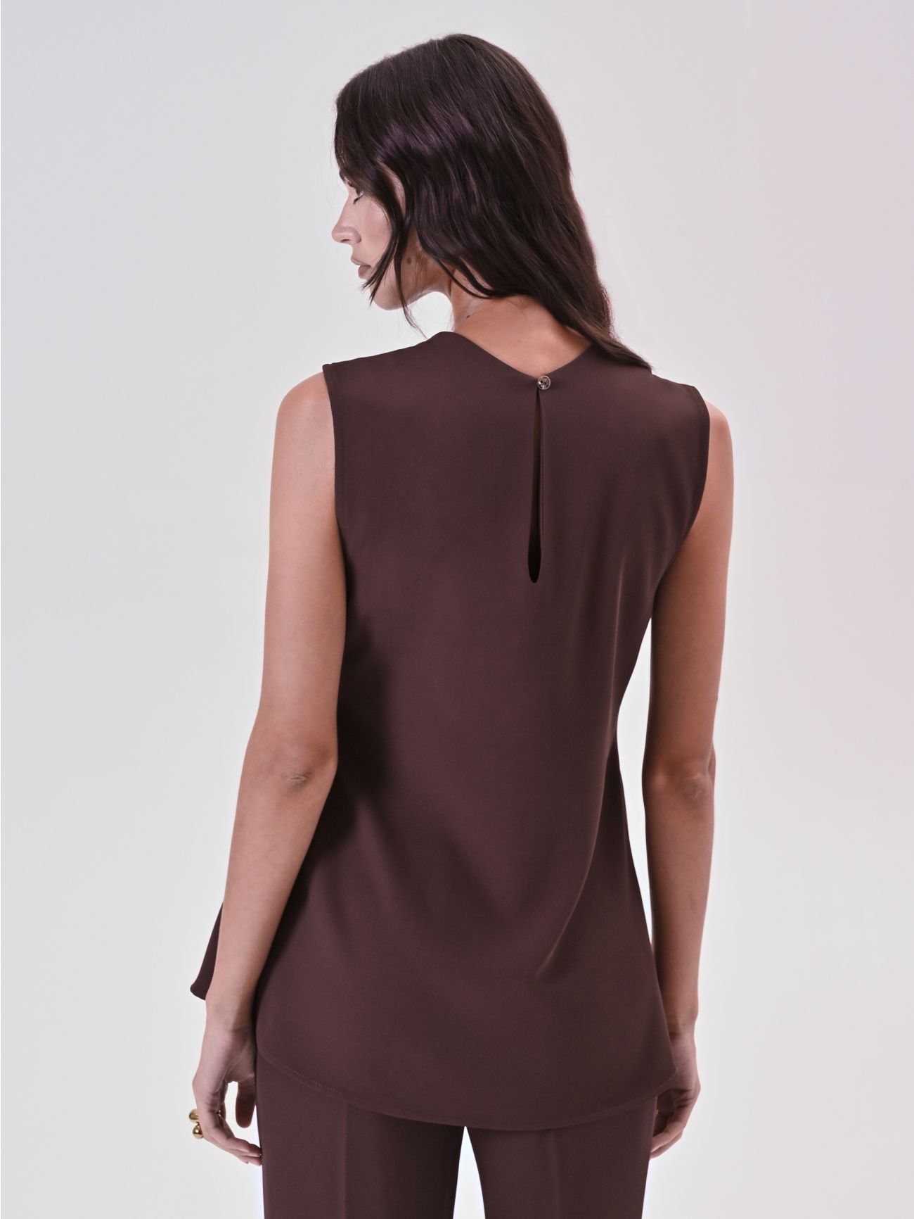 Brown Top with Drape and Jewel det_3