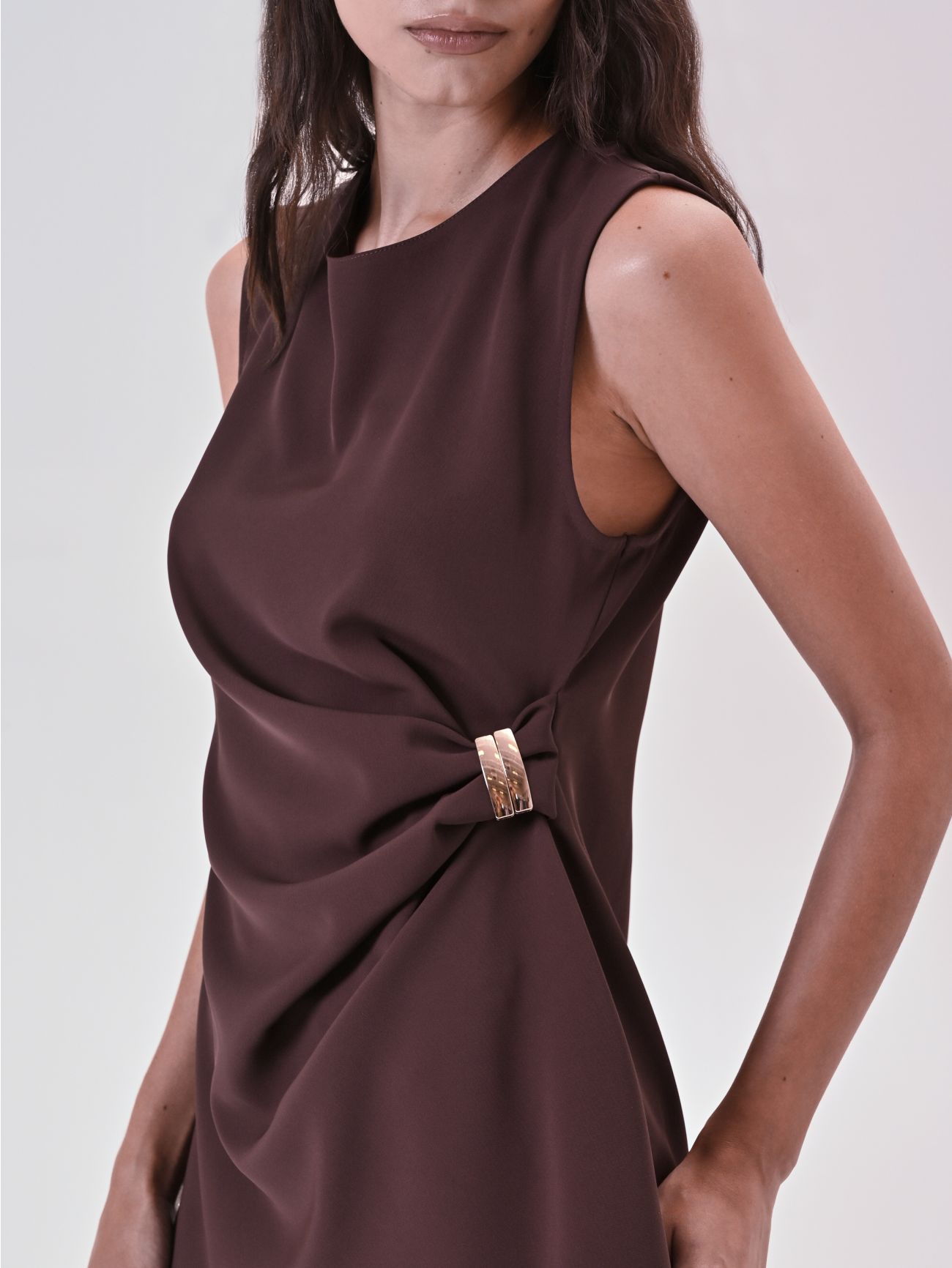 Brown Top with Drape and Jewel in_i5