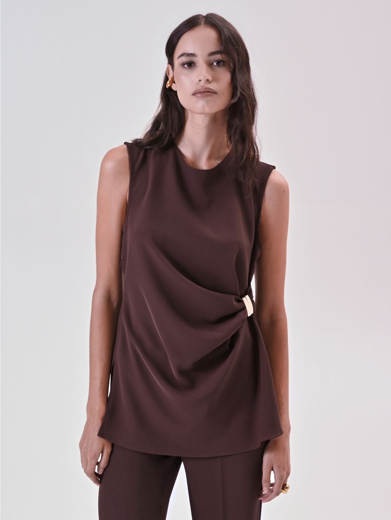 Brown Top with Drape and Jewel in_i7
