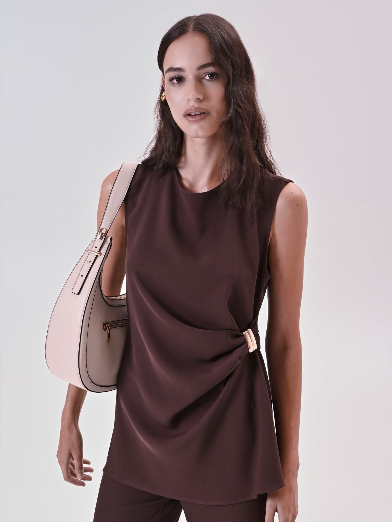 Brown Top with Drape and Jewel sp_e1