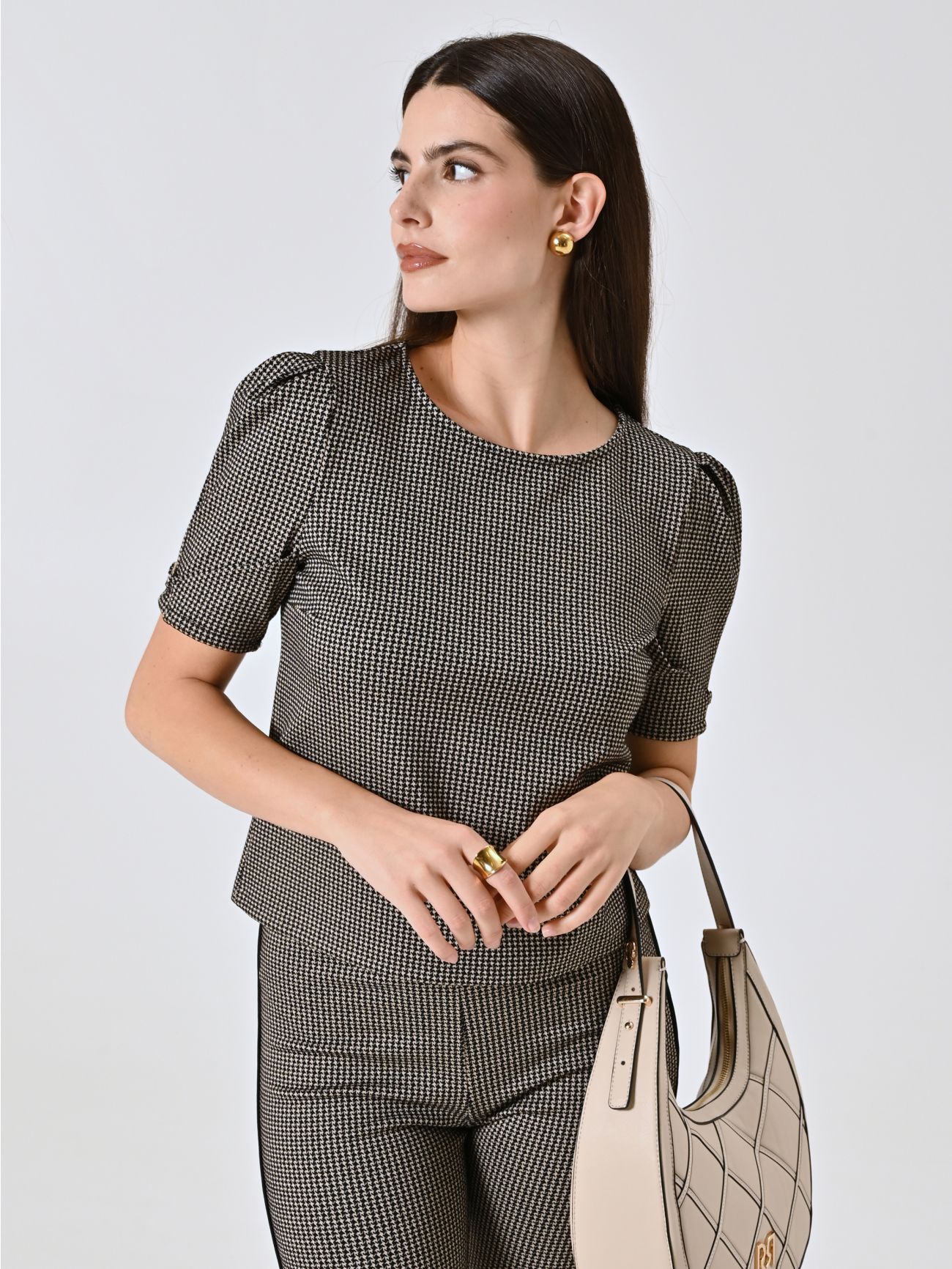 Blusa con estampado de pata de gallo sp_e1