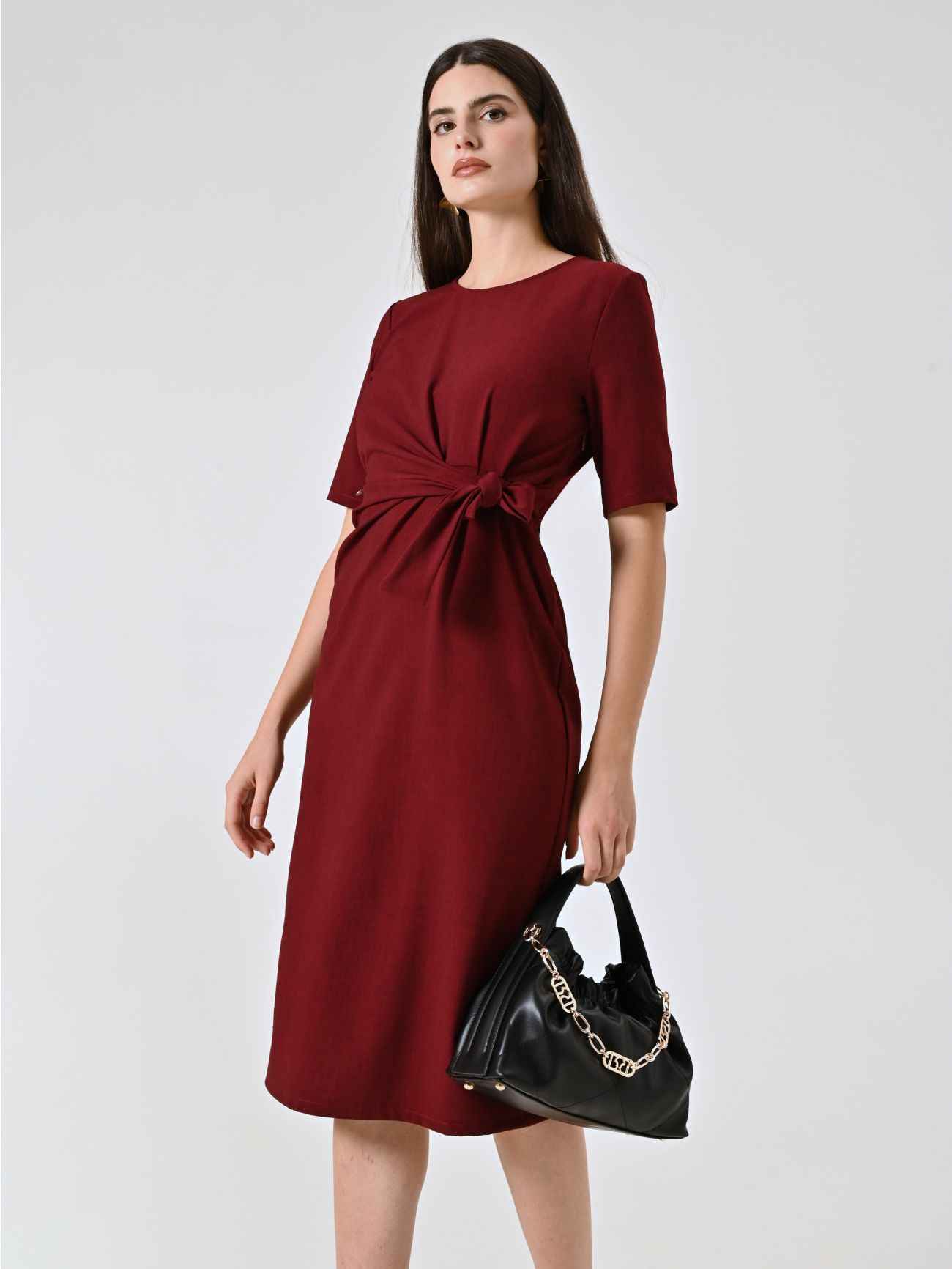 Vestido de tubo en tejido flameado burdeos sp_e1