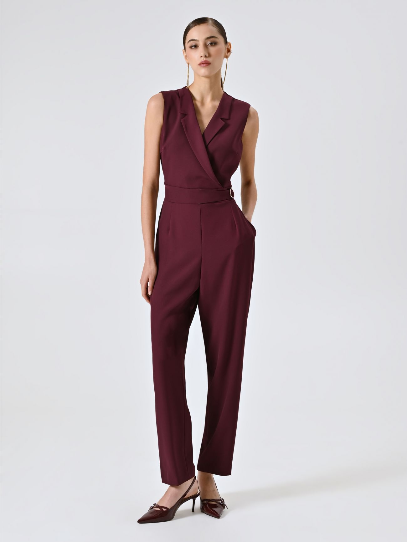 Burgundy Jumpsuit with Buckle in_i7