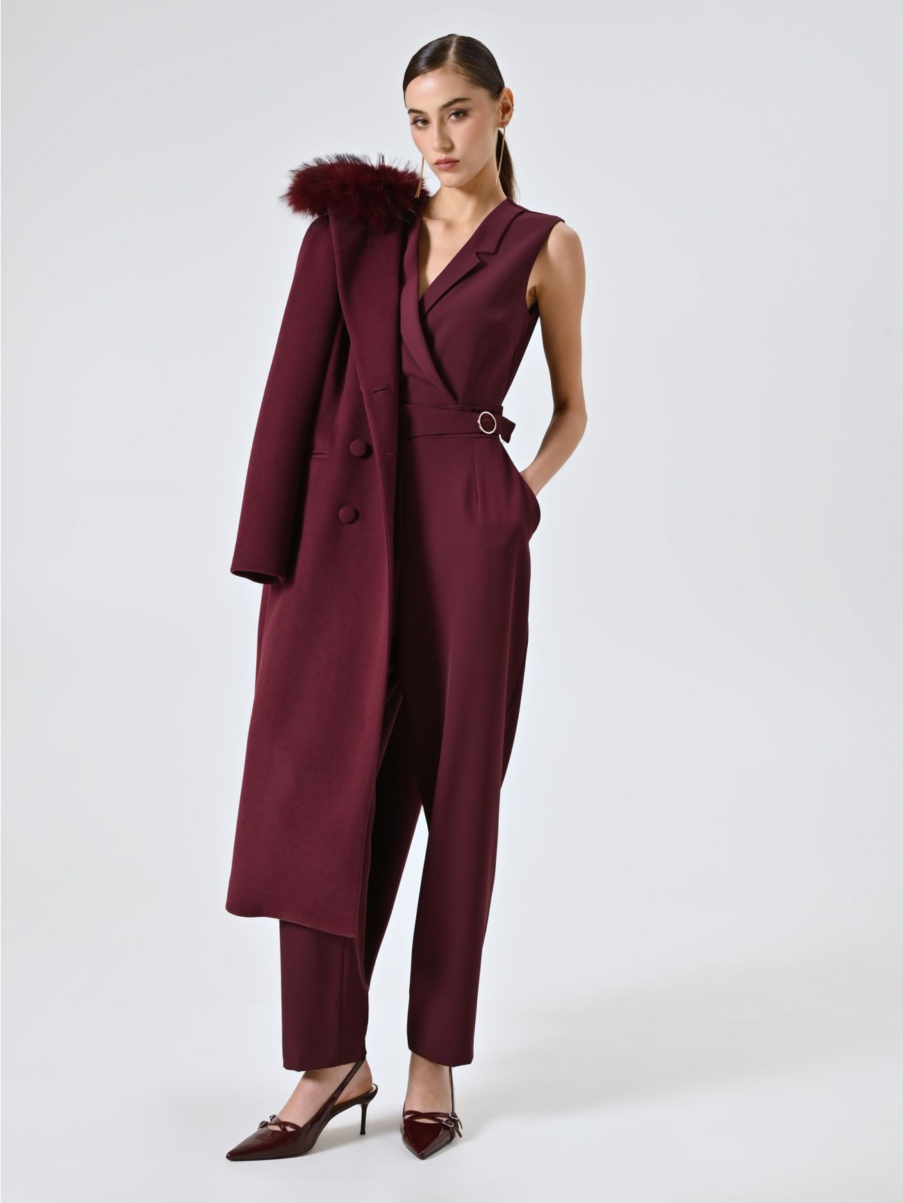 Burgundy Jumpsuit with Buckle  Rinascimento